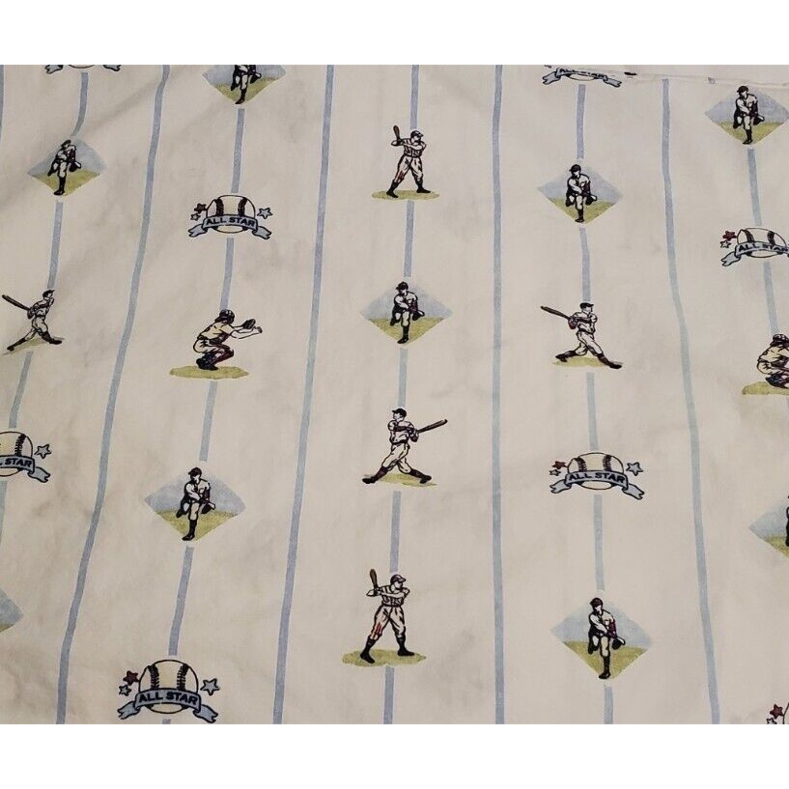 Potterybarn Kids Twin Size Baseball Themed Sheet Set Fitted, Flat, 1 Pillowcase