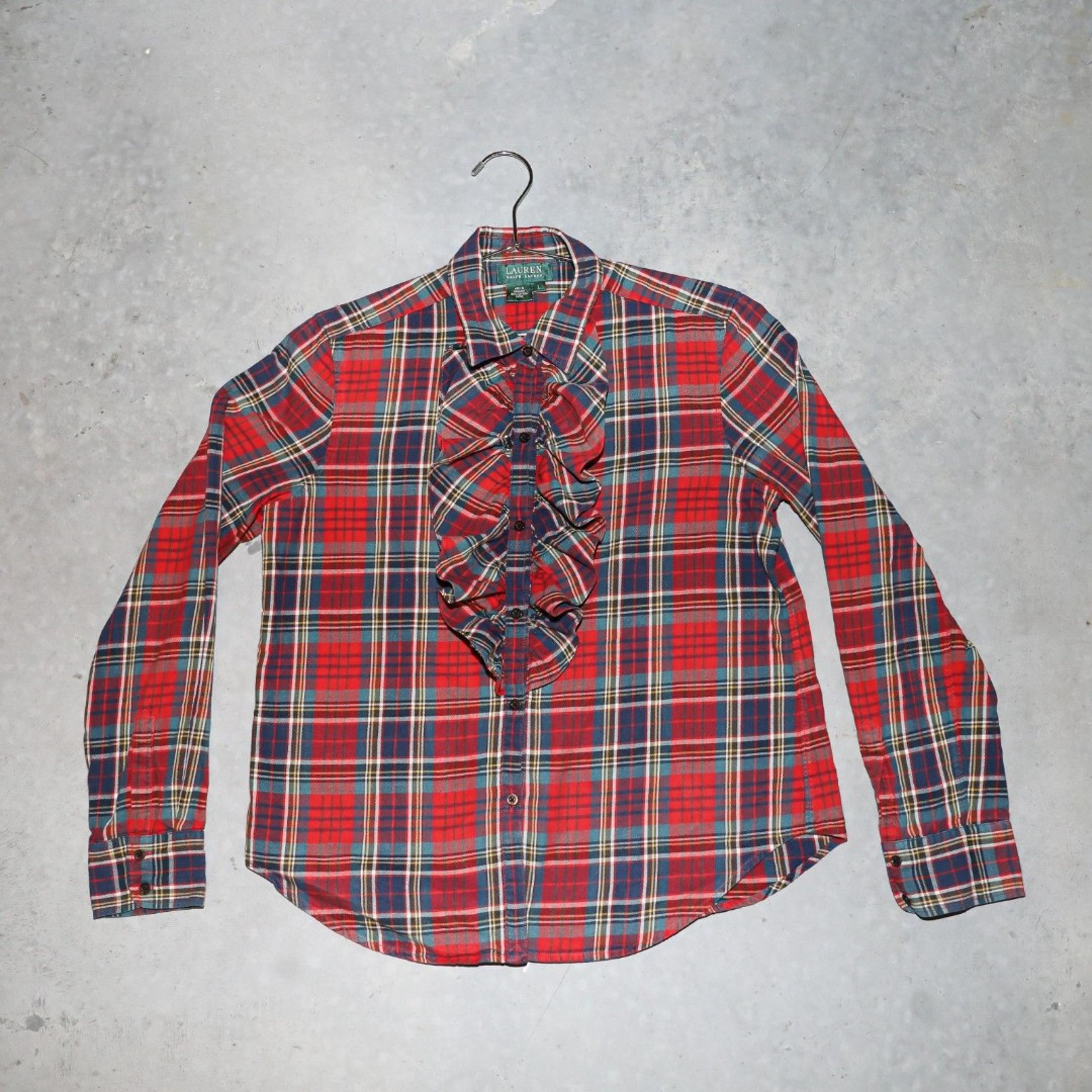 Ralph Lauren Plaid Jabot Button Down Shirt Classic Womens Preppy Style Top Small