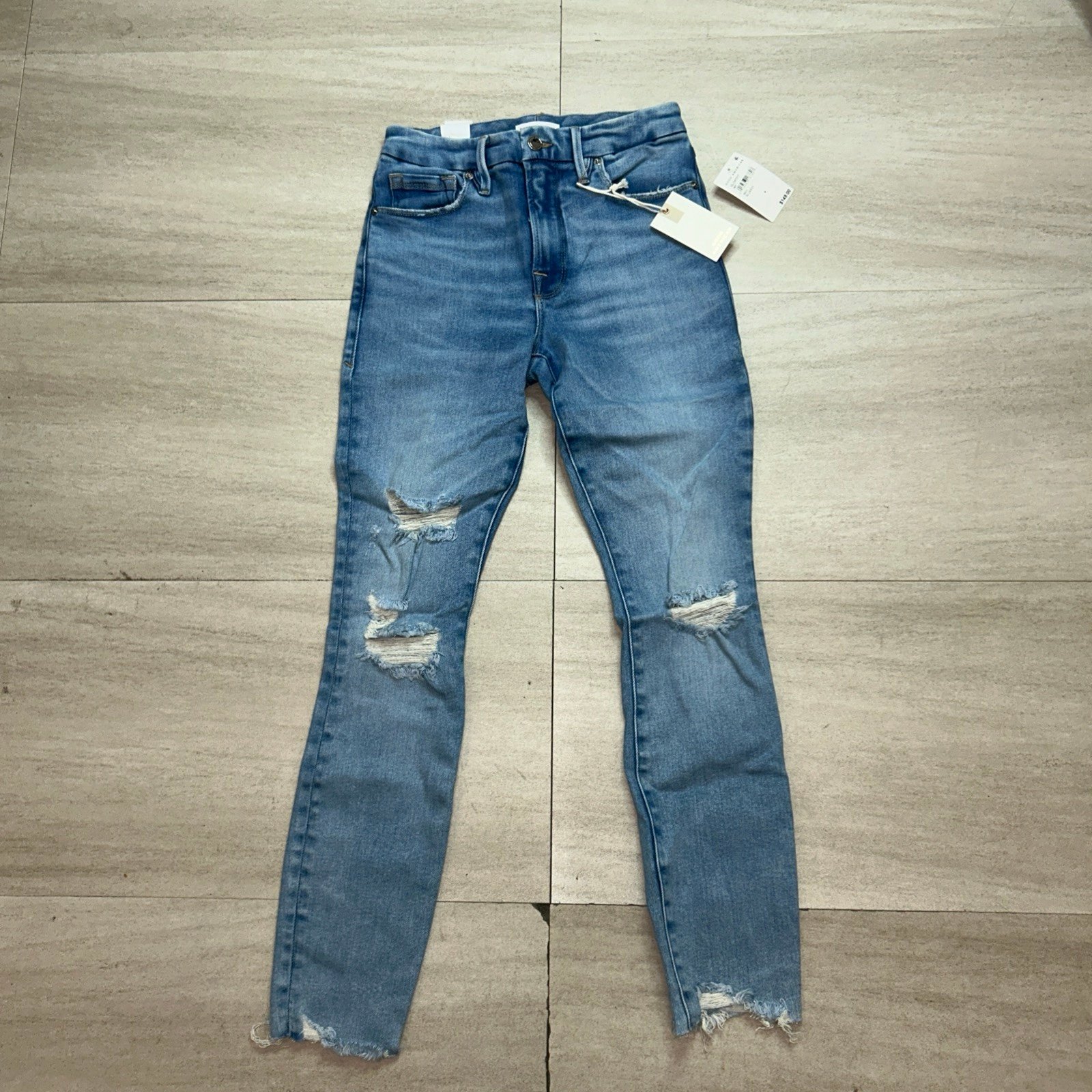 Good American Good Waist Distressed Skinny Ankle Jeans 4 / 27 Women's Stretch