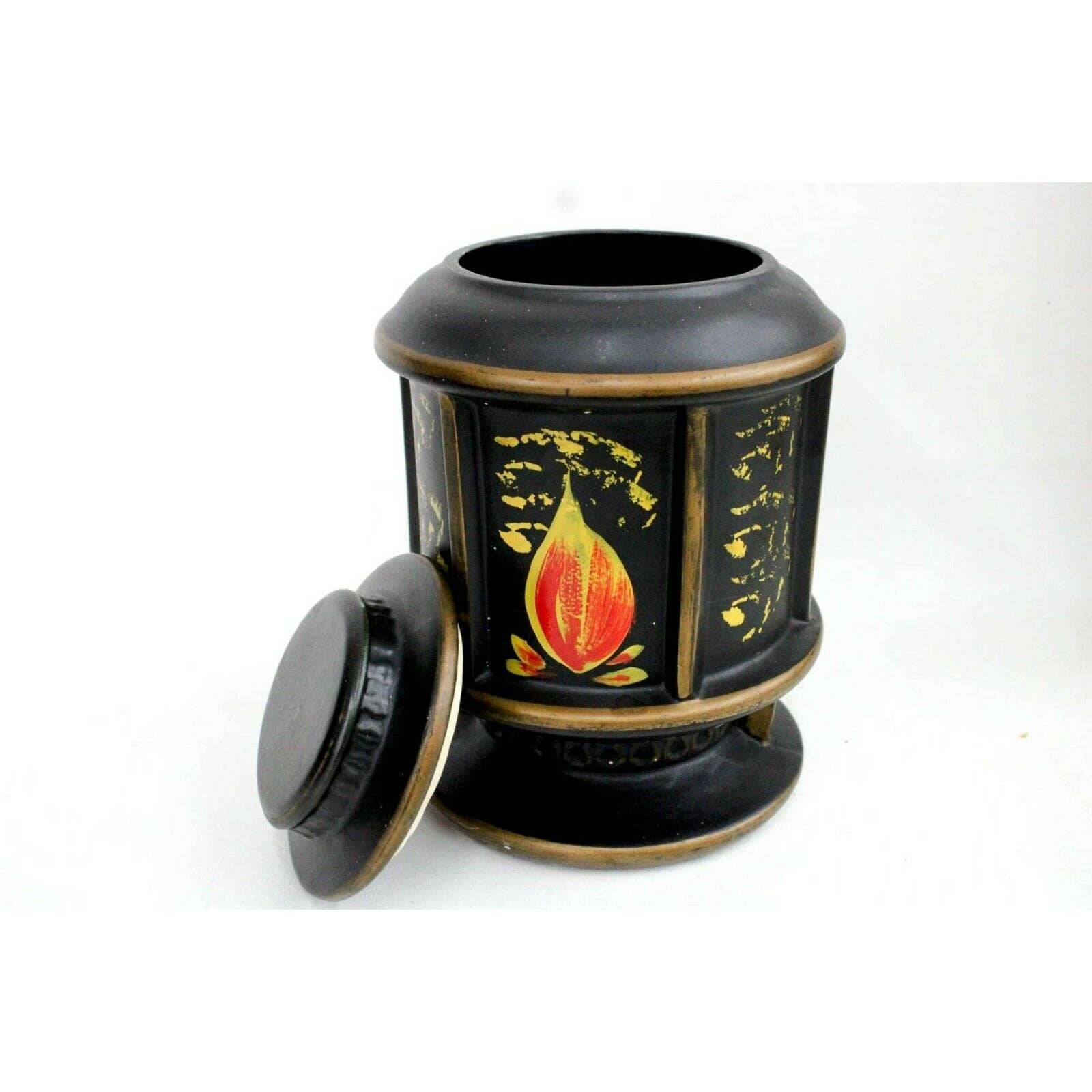 Vintage McCoy Pottery Black Lantern Orange Yellow Flames Cookie Jar Lid 1963