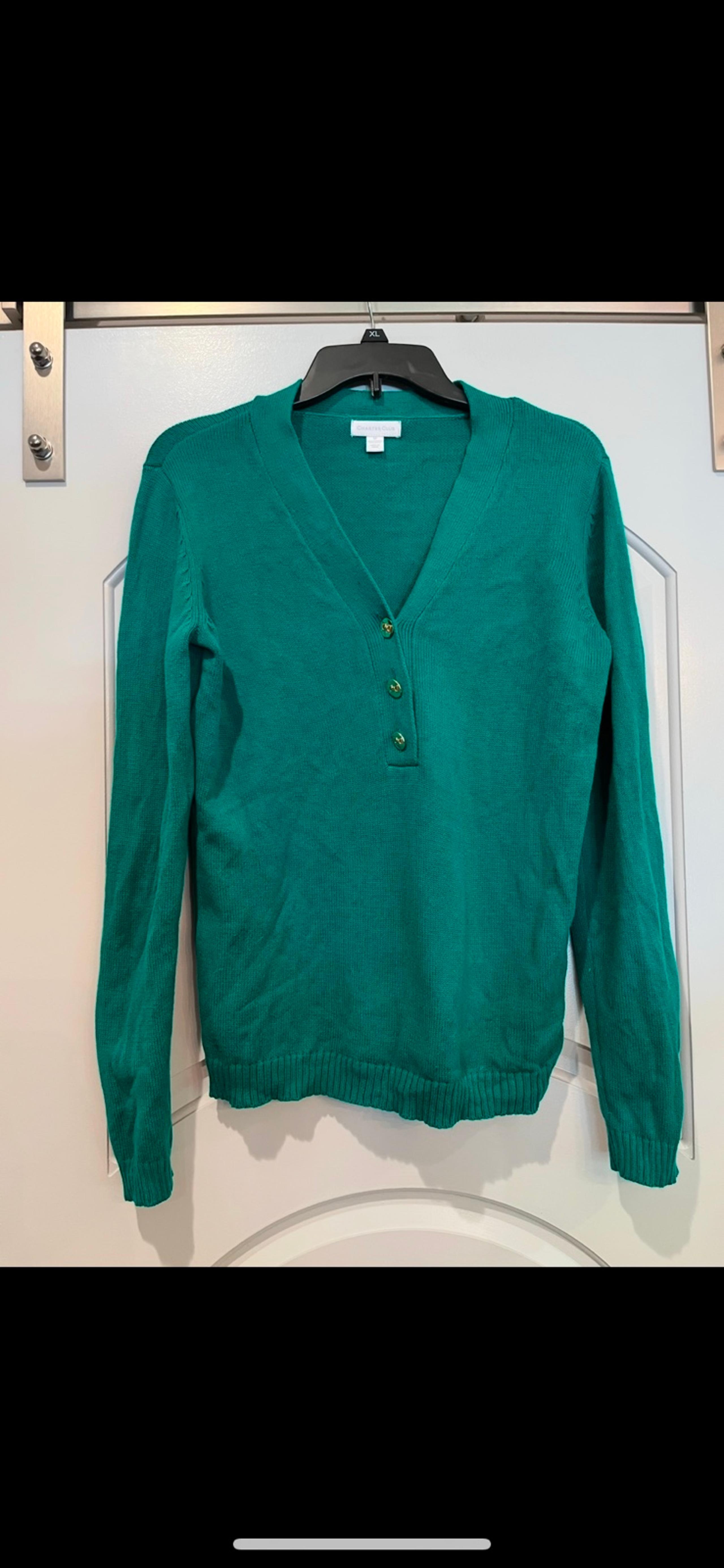 Charter club bright green knit sweater cardigan with shiny gold buttons. Cute!