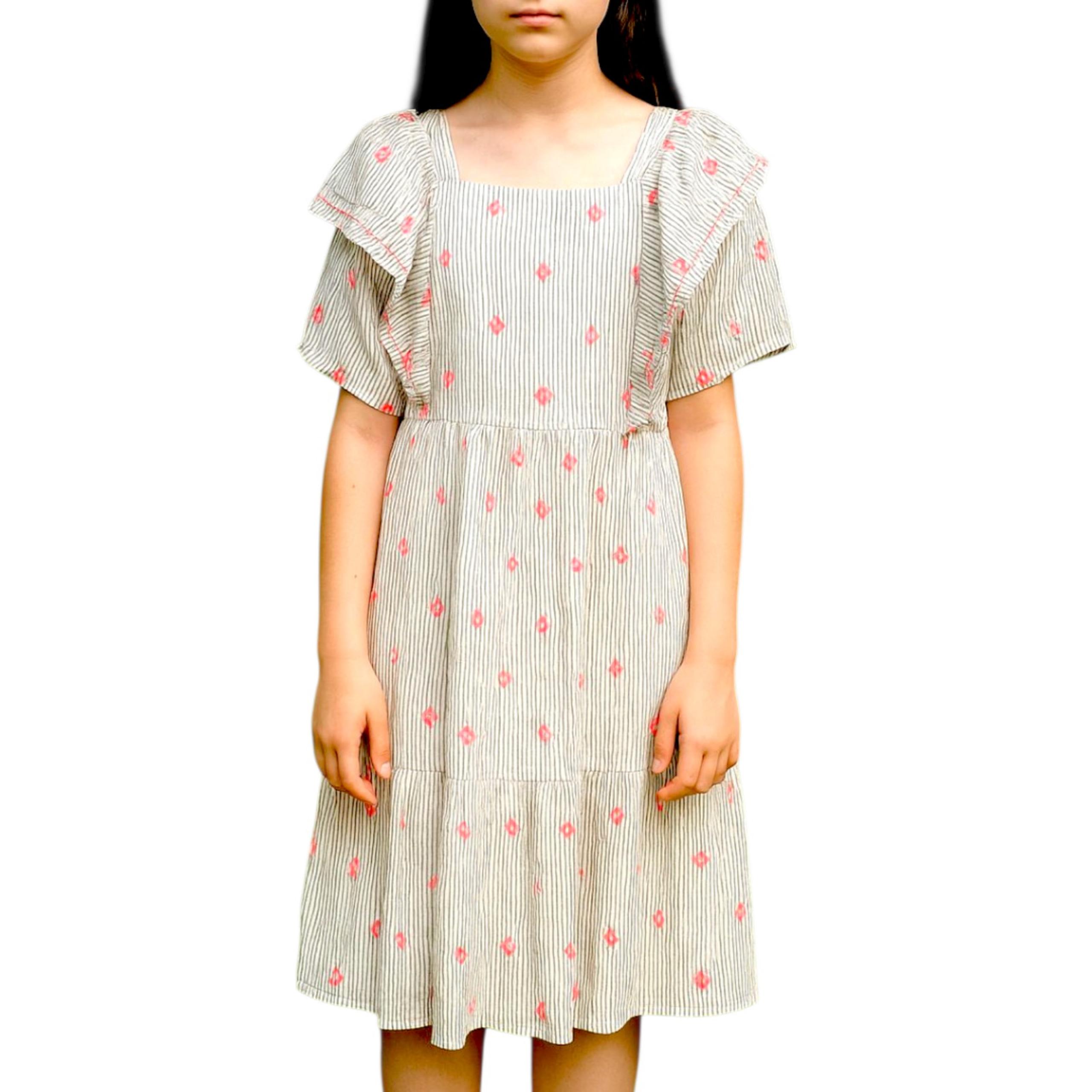 Cat & Jack Girl Black White Pink Floral Flutter Short Sleeve Dress L 10 12