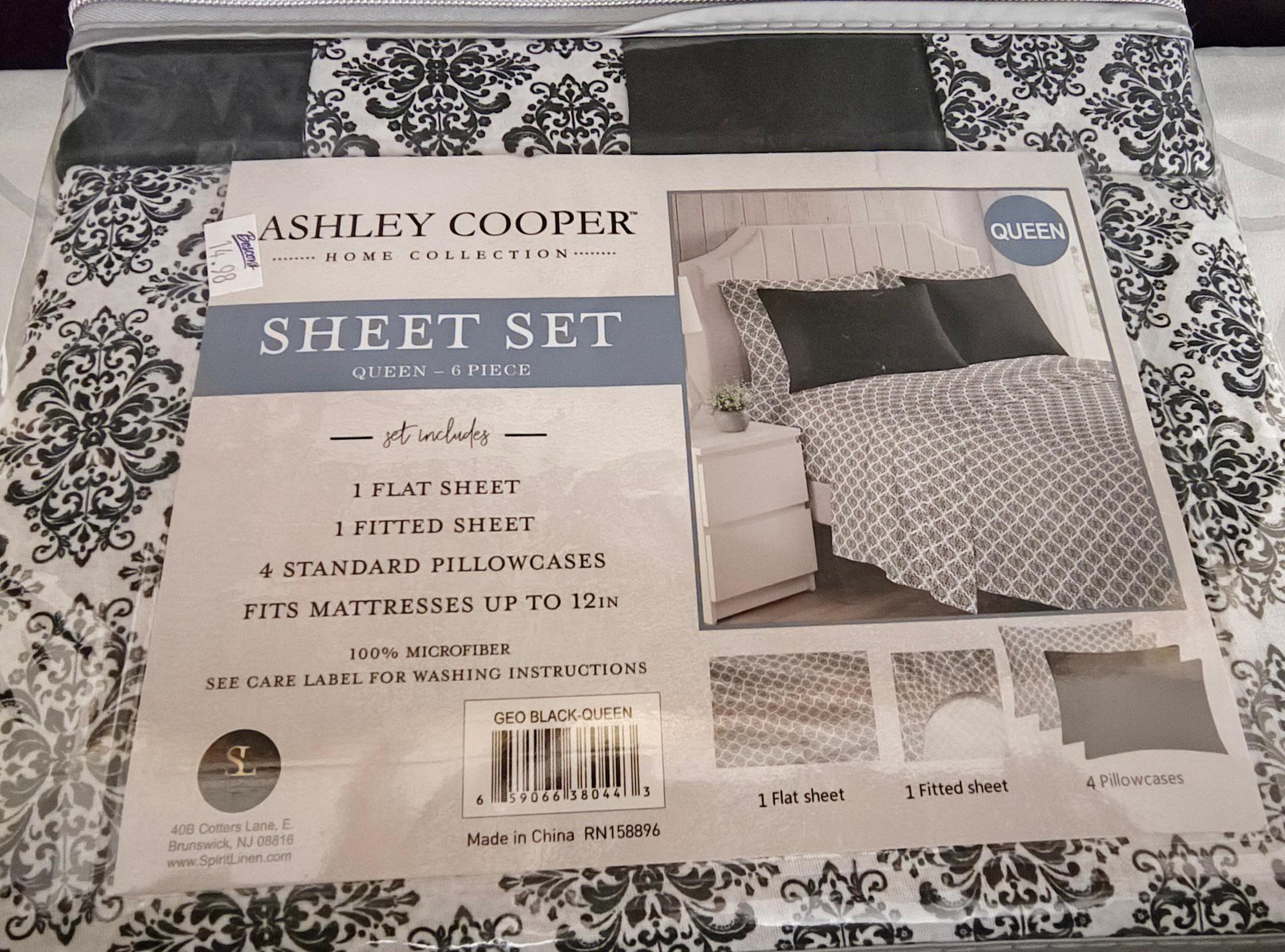 Ashley Cooper white and Black Sheet Set NEW Queen