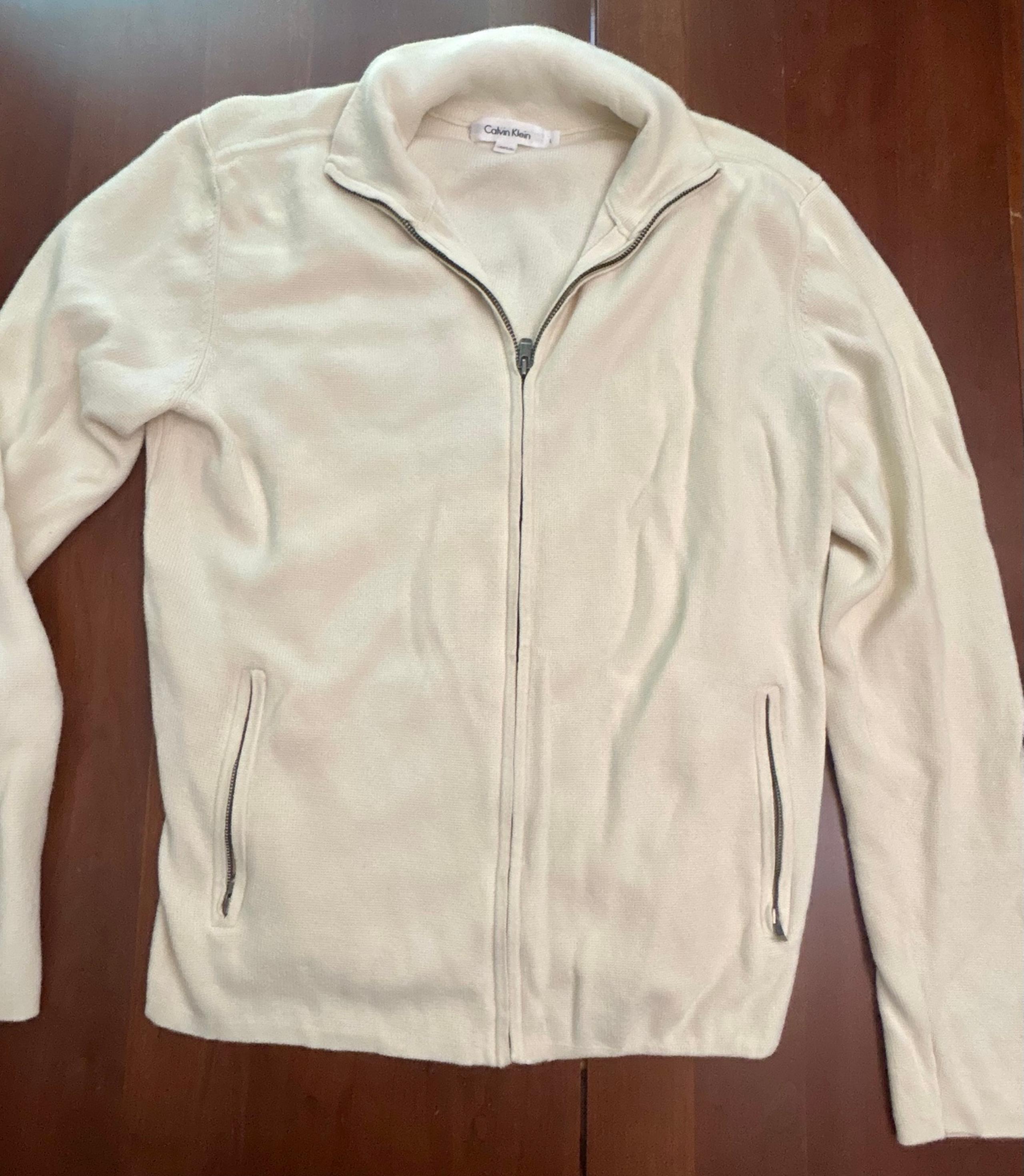 Calvin Klein Mens White Full Zipper Jacket L Coat Medium RN# 36543