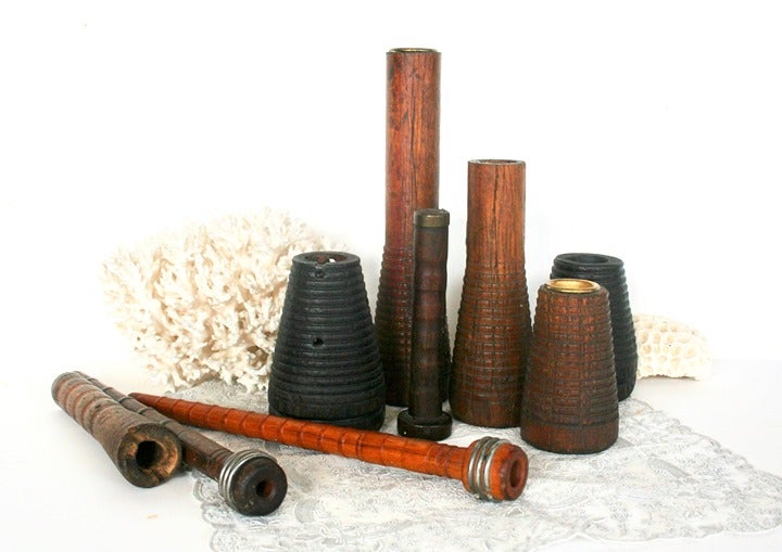 Vintage wood spool candle holder lot industrial farmhouse rustic brown black 9