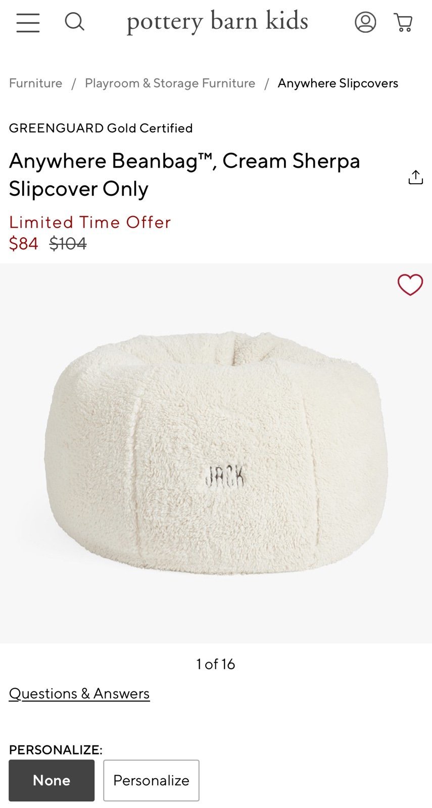 Pottery Barn Kids Bean Bag cover
