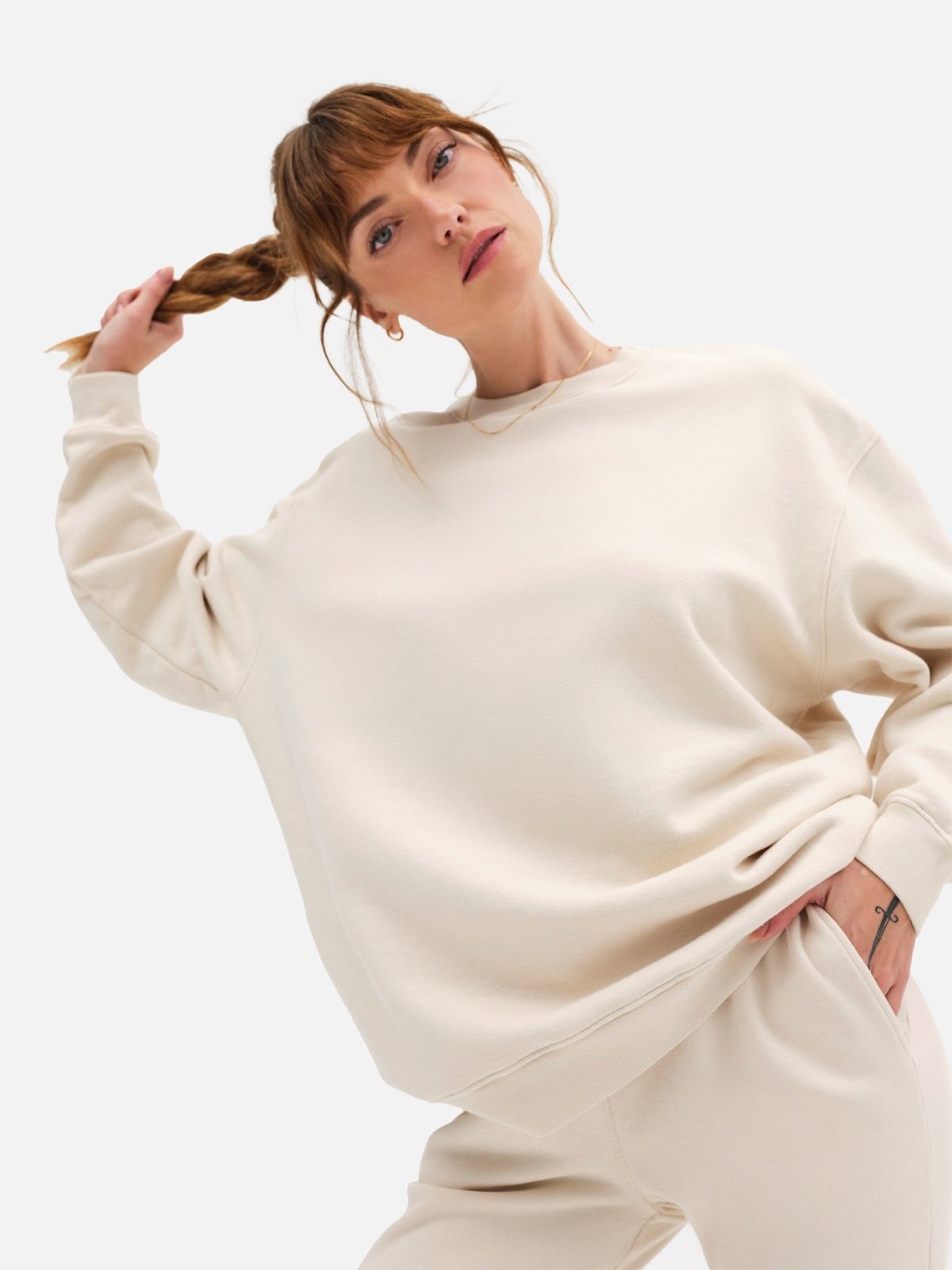 New M/L MATE the Label 100% Organic Fleece Oversized Sweatshirt pullover