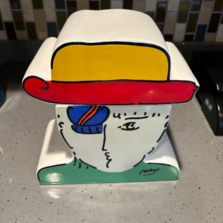 Rare vintage Peter Max Zero Man ceramic cookie jar