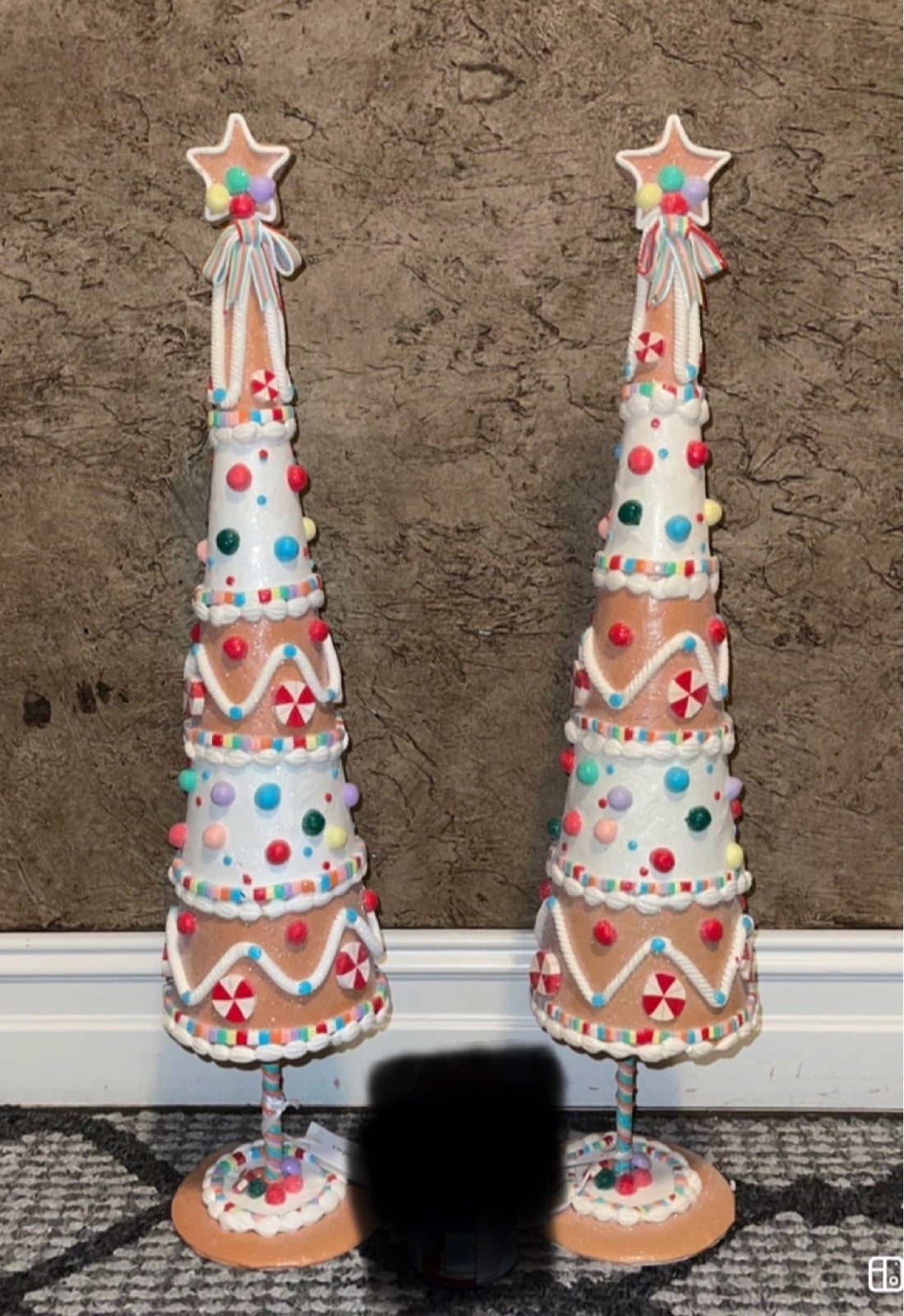 HUGE XL 26” Peppermint Square Gingerbread Gumdrop Candy Christmas Tree SET of 2