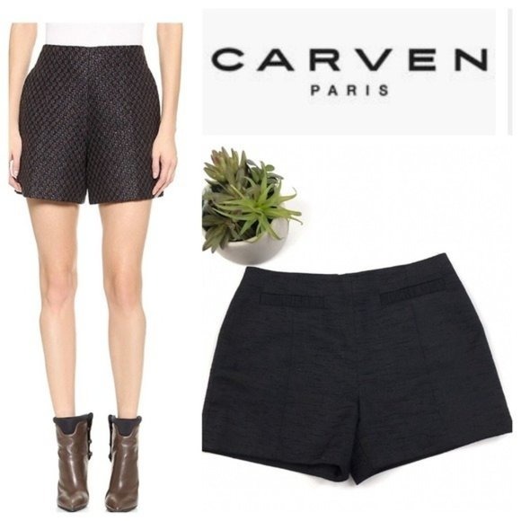 Carven Black High Waist Textured Shorts