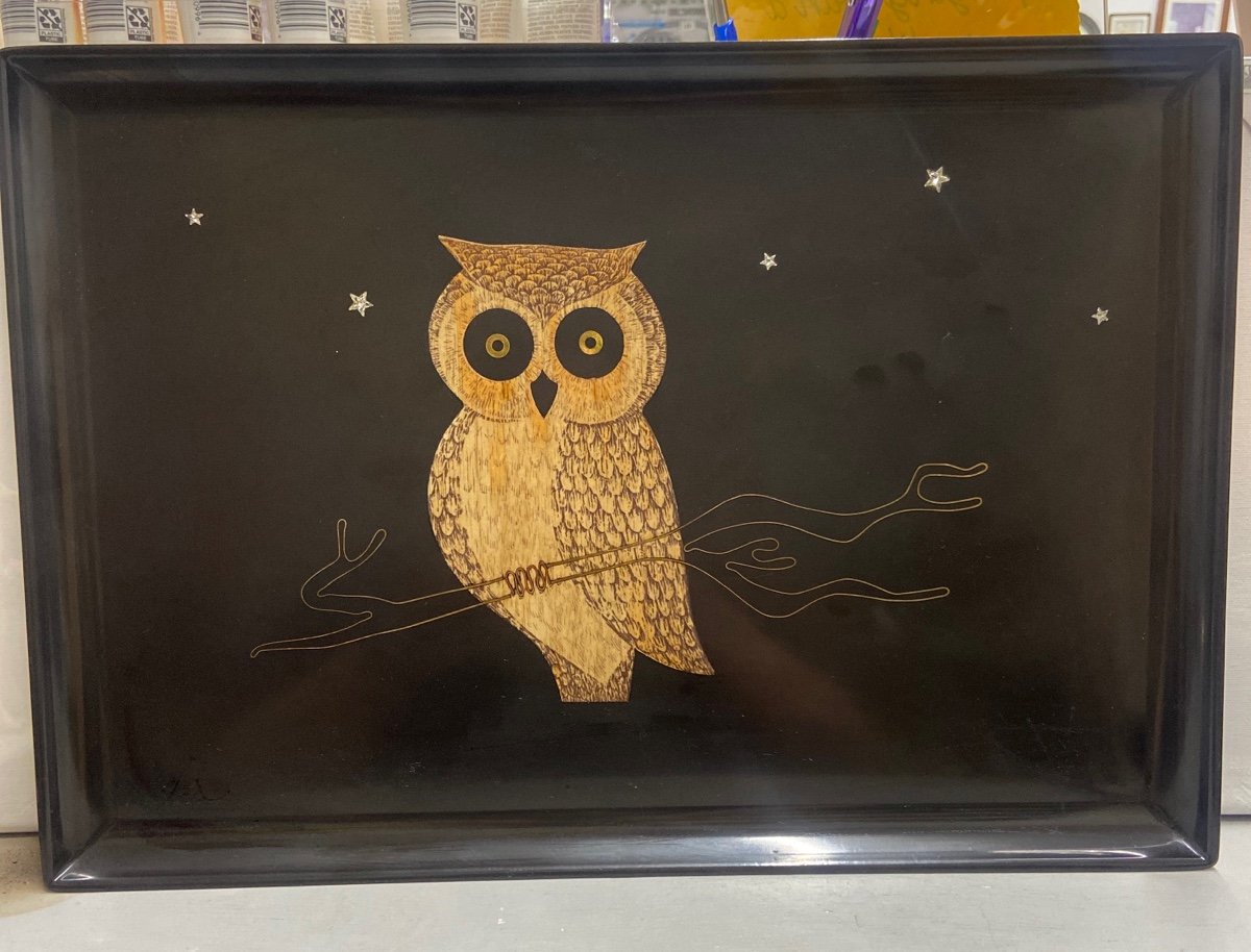 Vintage couroc owl tray