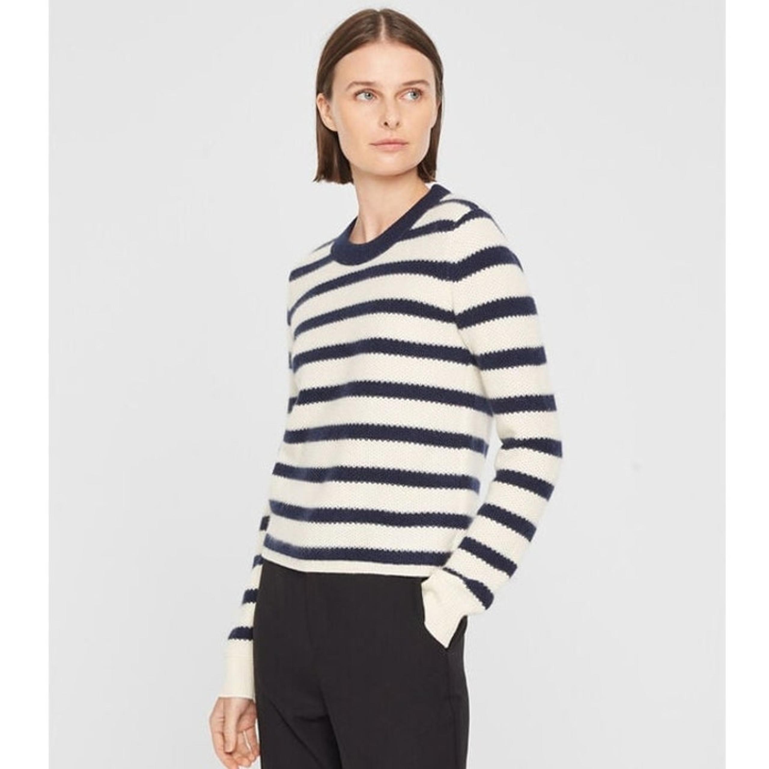 Club Monaco NWT Cashmere Navy Stripe Honeycomb Crewneck Soft Rib Knit Sweater XL