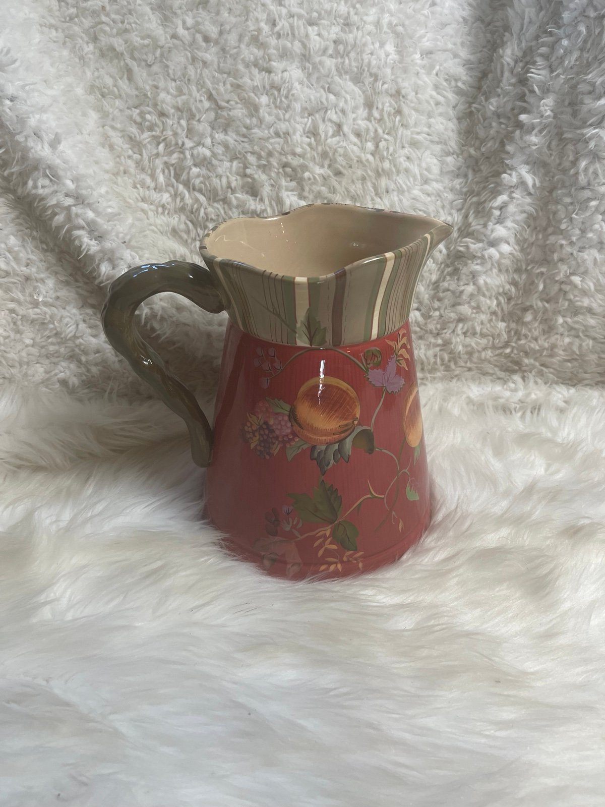 Tracy Porter Octavia Hill Fruit Floral Burnt Red Ceramic Pottery Water Pitcher.p