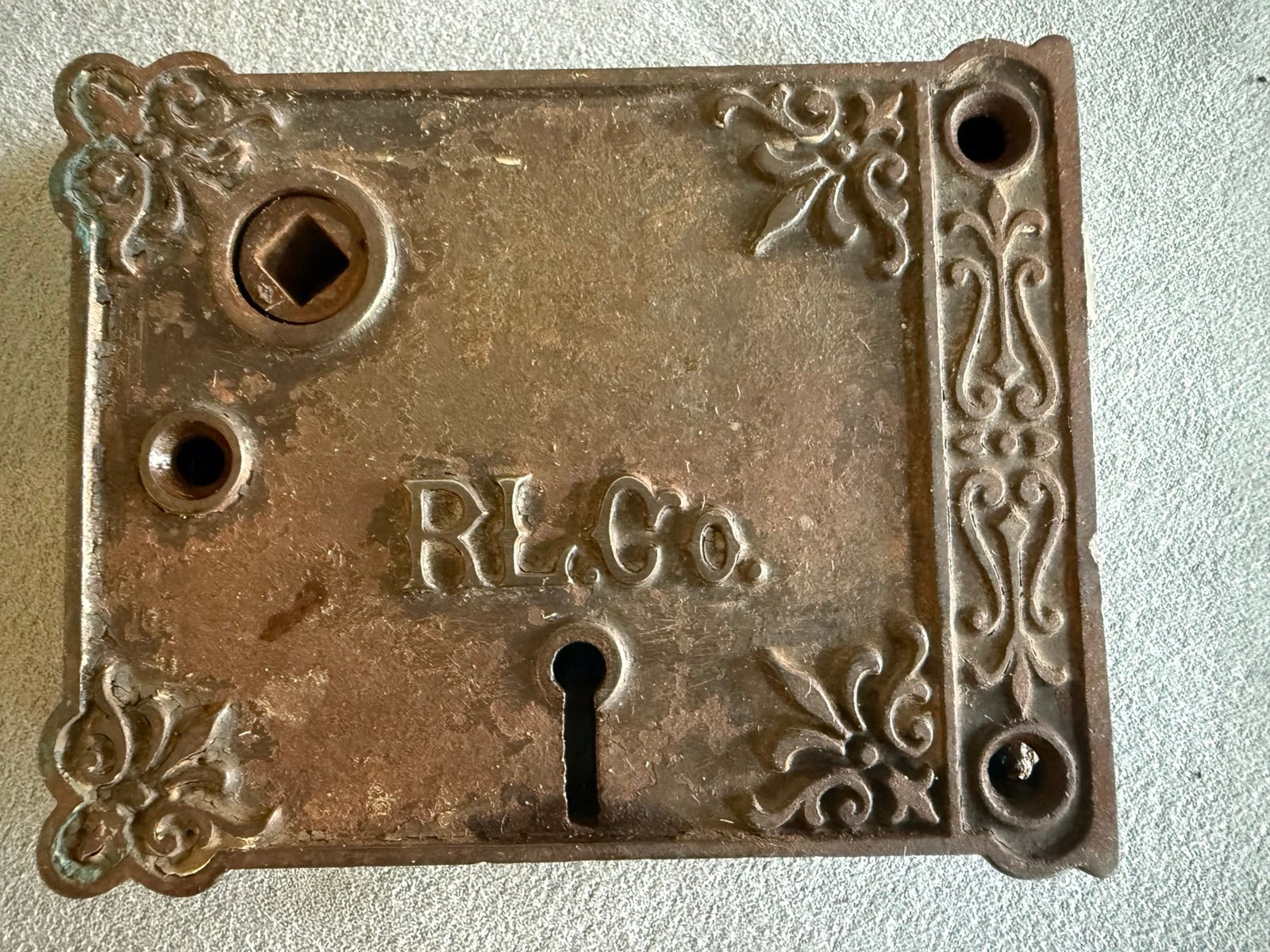 RARE ANTIQUE ORNATE RL CO. DOOR RIM BOX LOCK 1800s