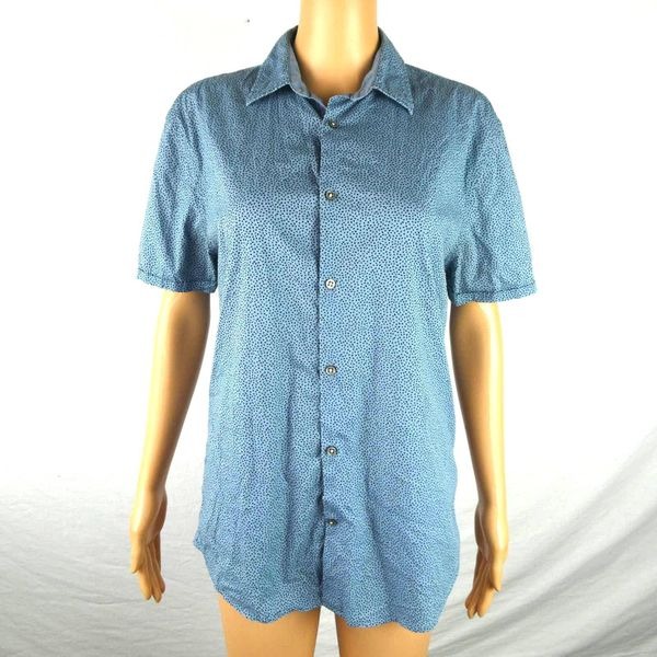 John Varvatos Luxe Short Sleeve Dress Shirt Men's Small Blue Navy Cotton Blend