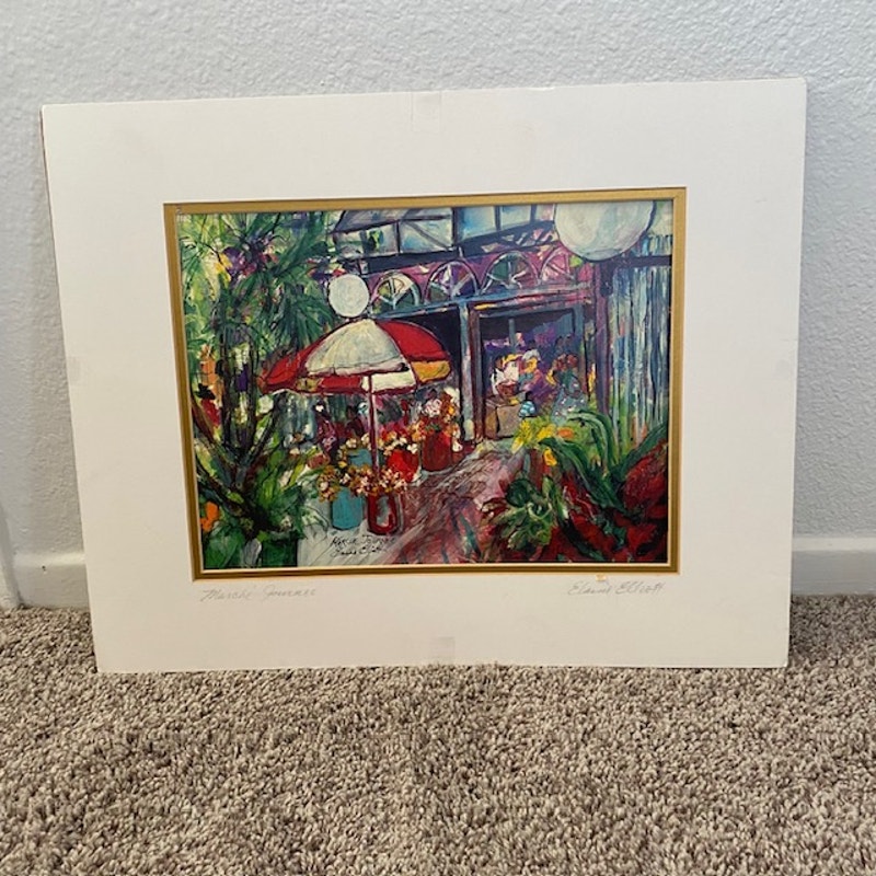 Elaine Elliott Marche Journée Print Signed Mat French Scene Impressionism