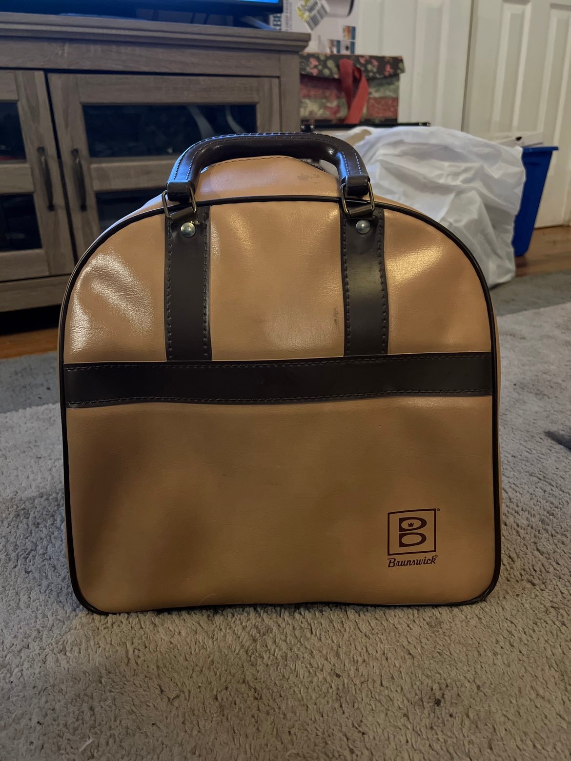 Vintage Brunswick Brown Vinyl Single Bowling Ball & Shoes Bag Carry Case