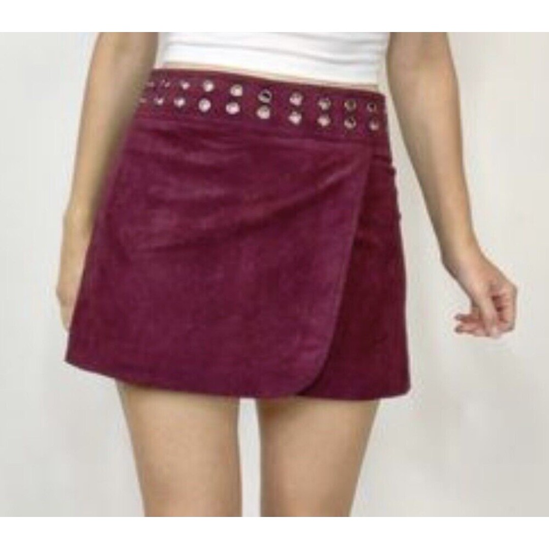 BCBGMAXAZRIA Size Small S Bordeaux Dorthy Faux Suede Burgundy Mini Skirt