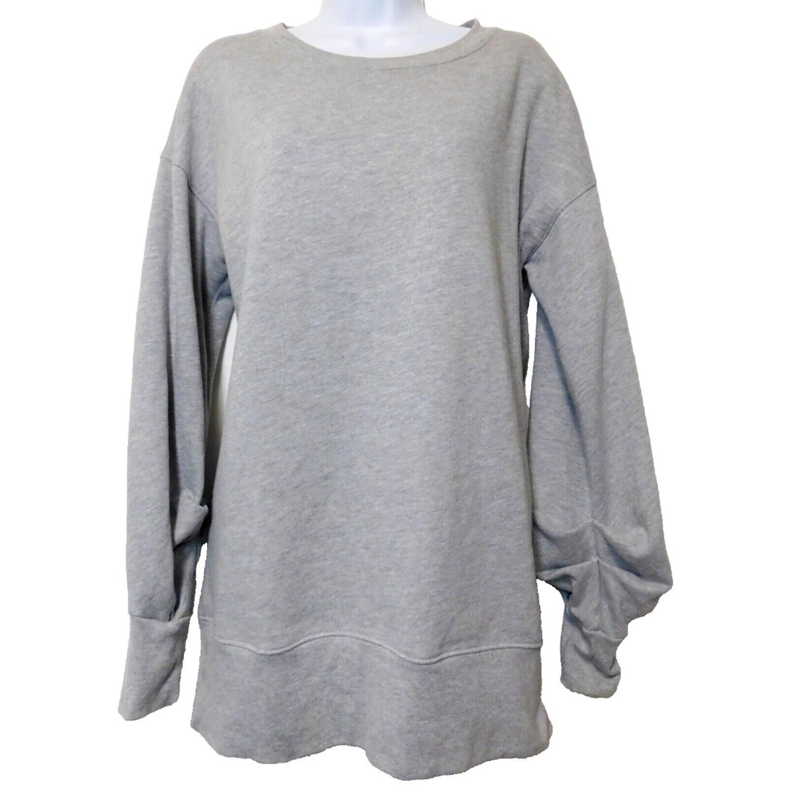 Zella Fleece Lined Sweatshirt Womens M Gray Ruched Cuffs Long Sleeve Comfy Cozy