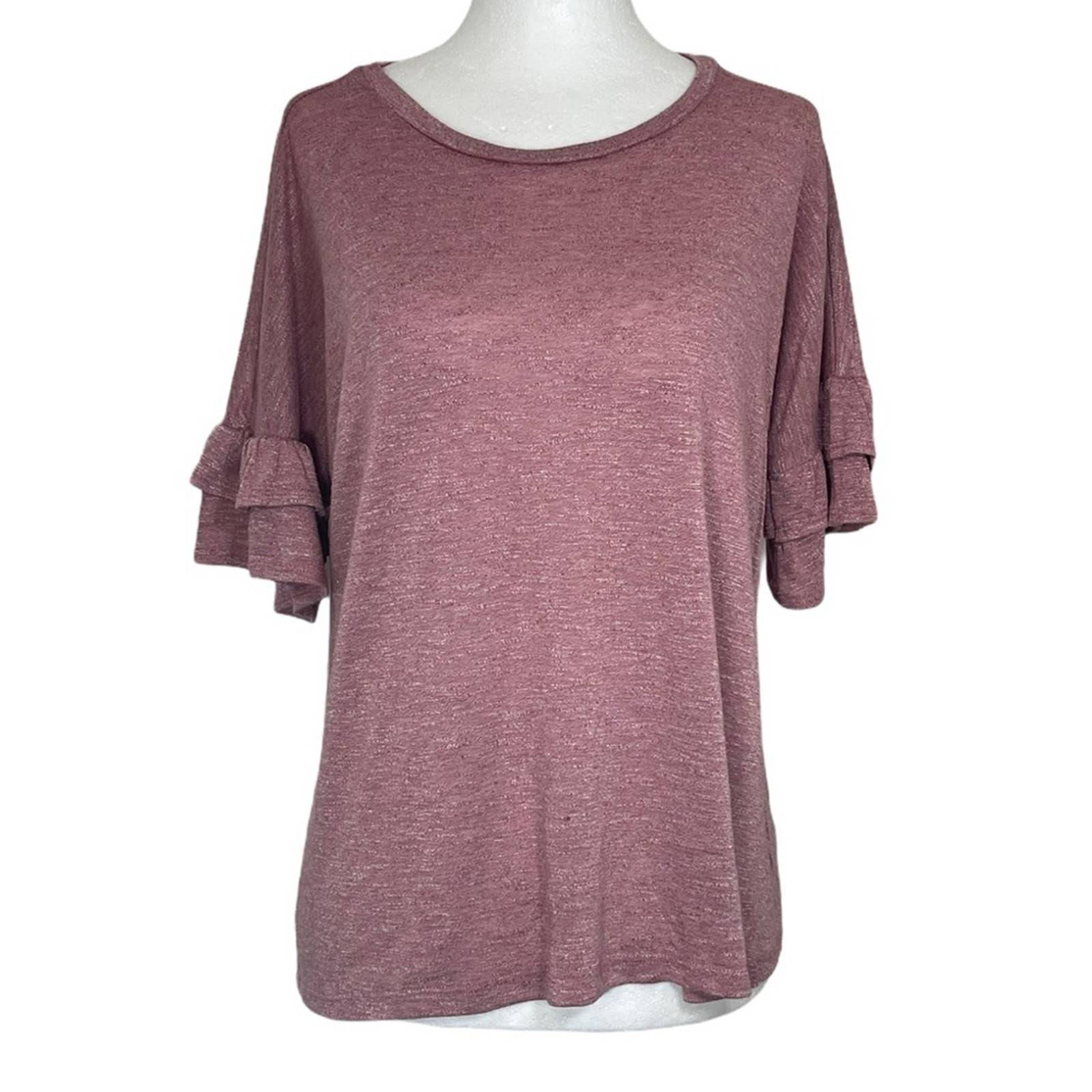 Bobeau Double Ruffle Sleeve Tee Small