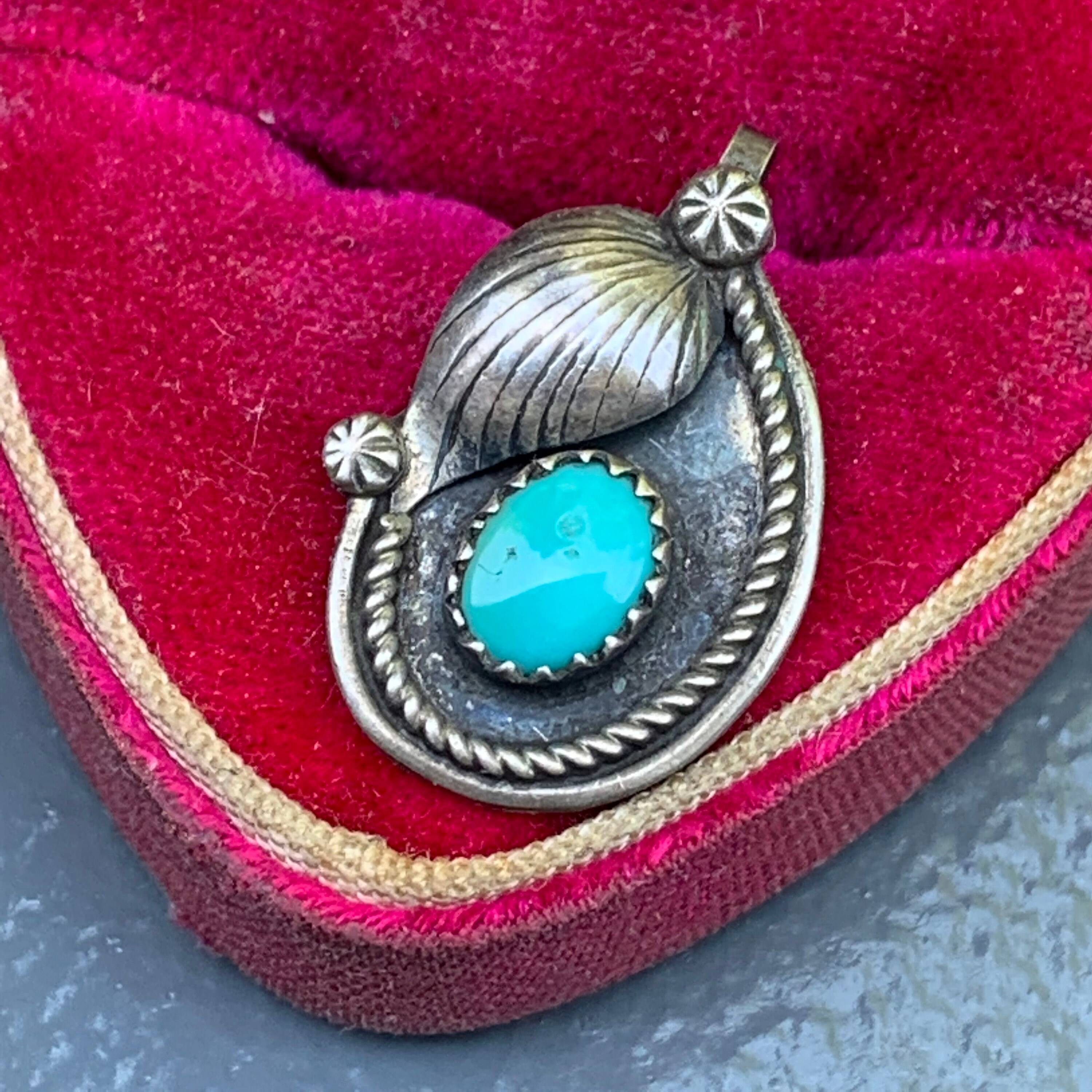 Blue Turquoise Nugget Pendant Charm for Necklace . Handmade Sterling Silver Nav