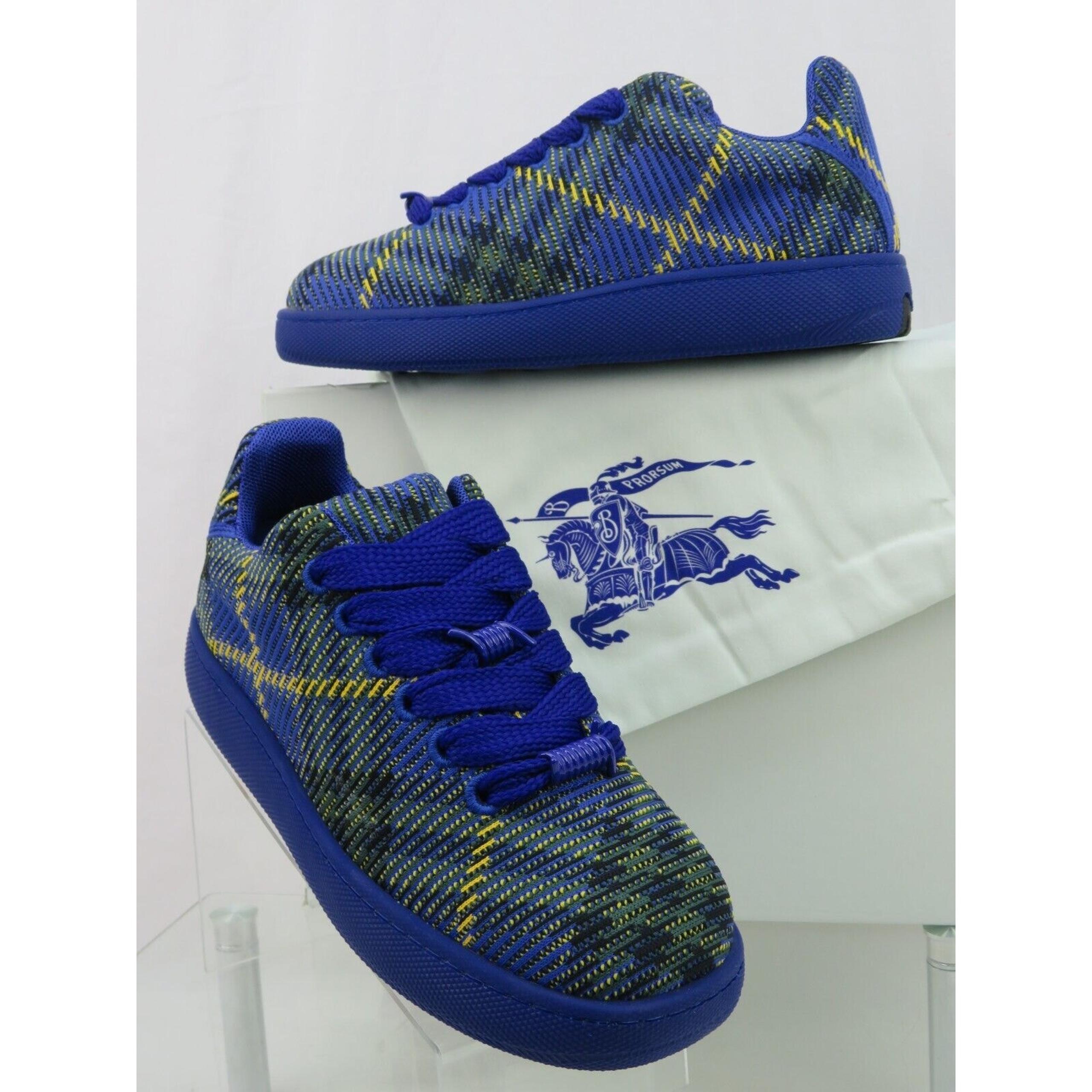 NIB BURBERRY BOX NAVY BLUE CHECK CANVAS LOGO PLATFORM SNEAKERS 10 US 43 ITALY