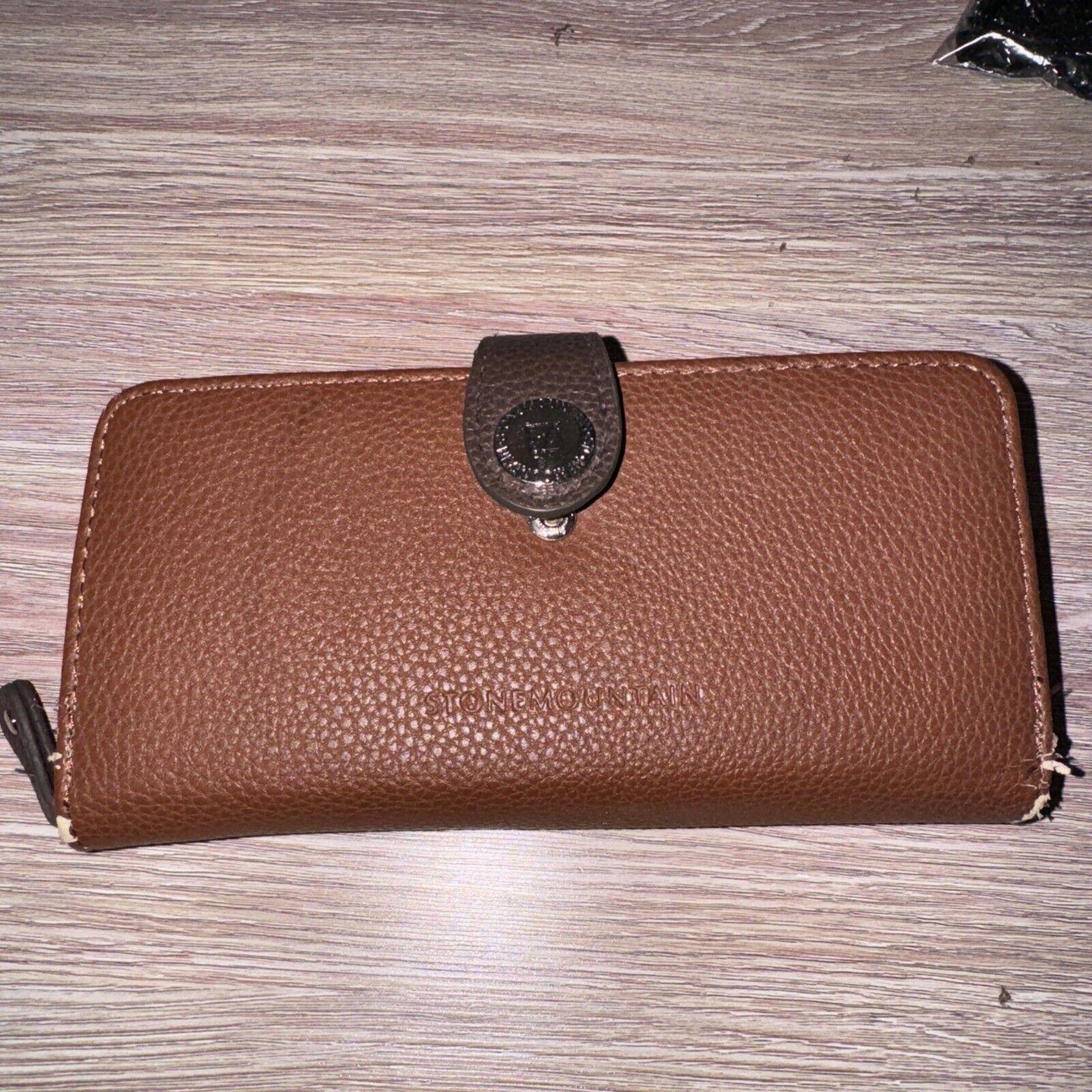 Stone Mountain Bonded Leather Brown Zip Around Wallet Checkbook Clutch M15