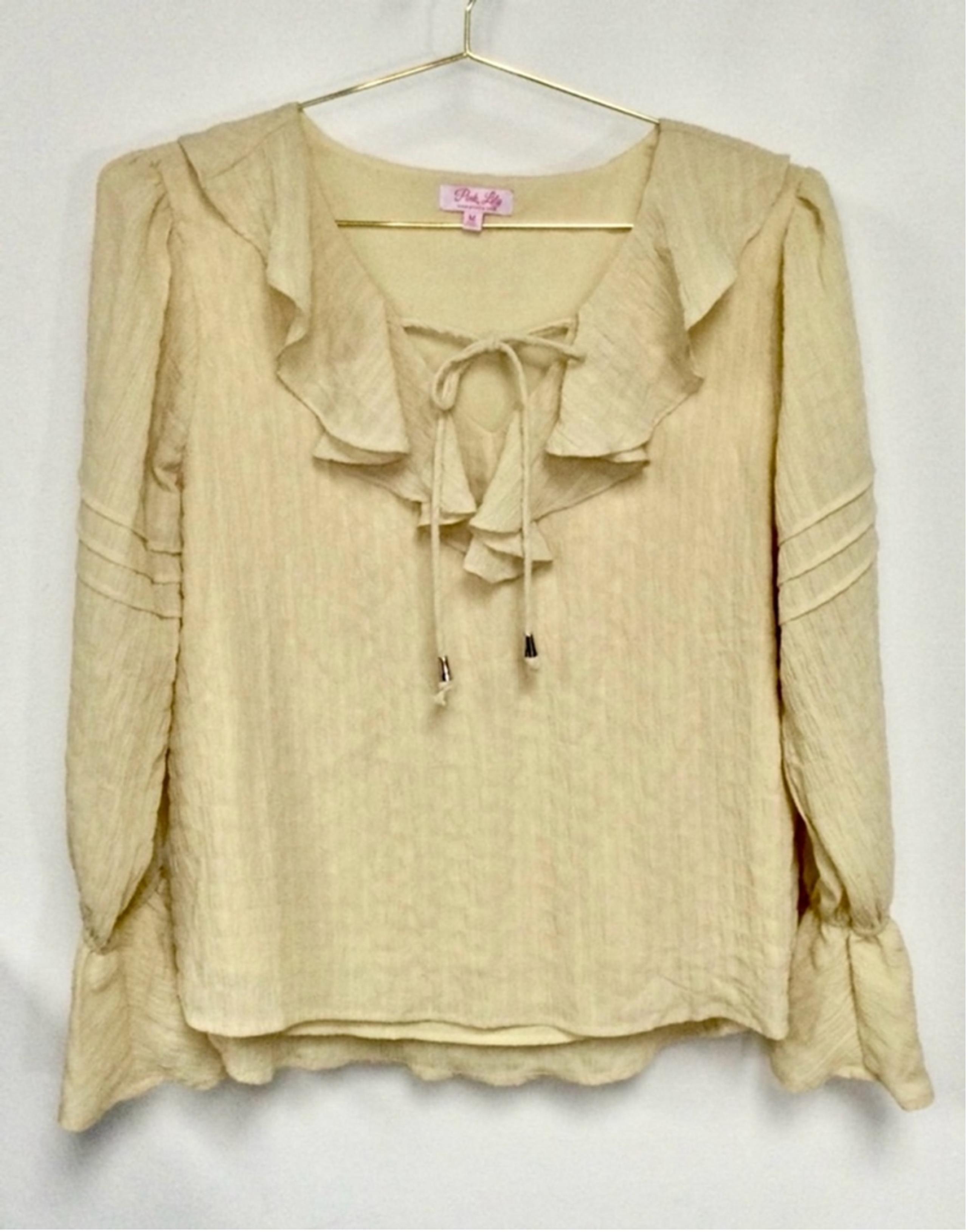 Women's Pink Lily ivory Beige Blouse Size M pheasant blouse