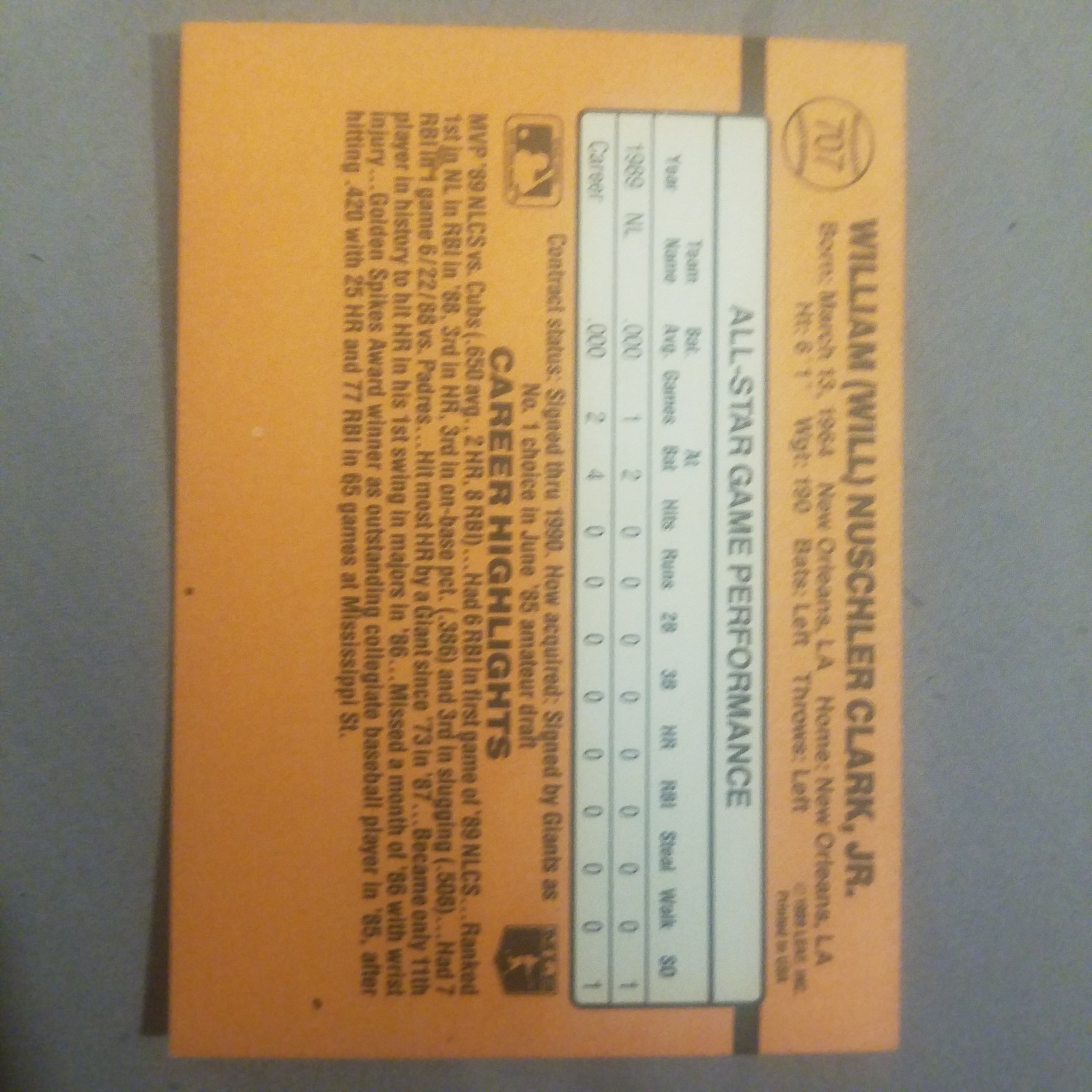 Will CLARK  1B ALL STAR DONRUSS NATIONAL LEAGUE  VALUE - detail
