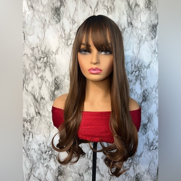 28 Inch Ombre Dark & Brown Wavy Long Wig