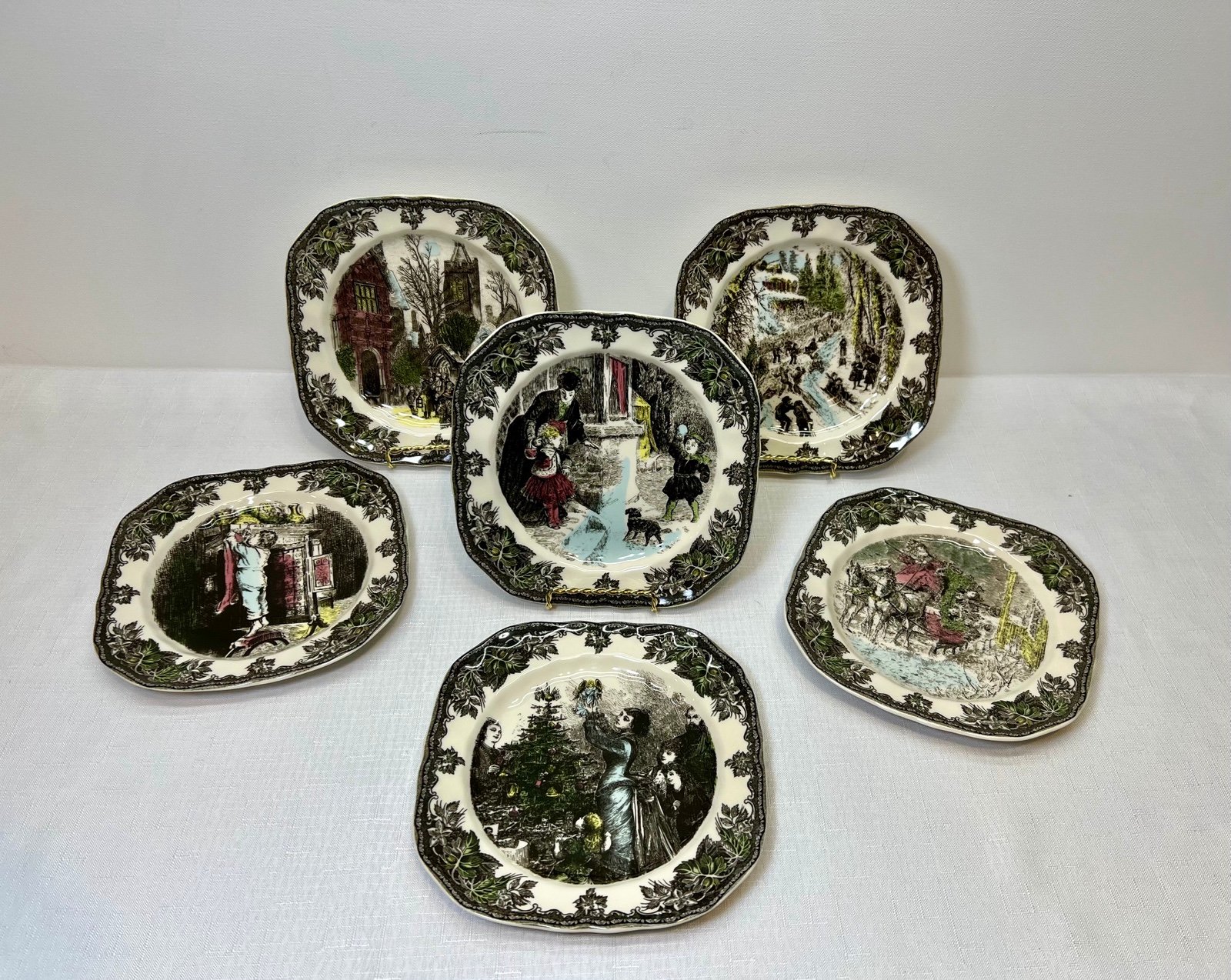 Friendly Village Christmas/Winter Square Salad/Accent Plate - Set Of 6
