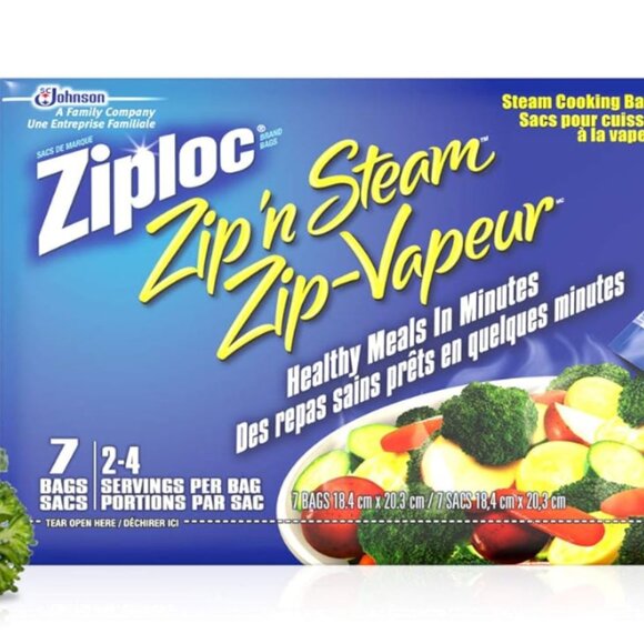 Ziploc Zip 'N Steam - Large Steam Cooking Bags, 7 bags Size Lge NIP 2 Pack