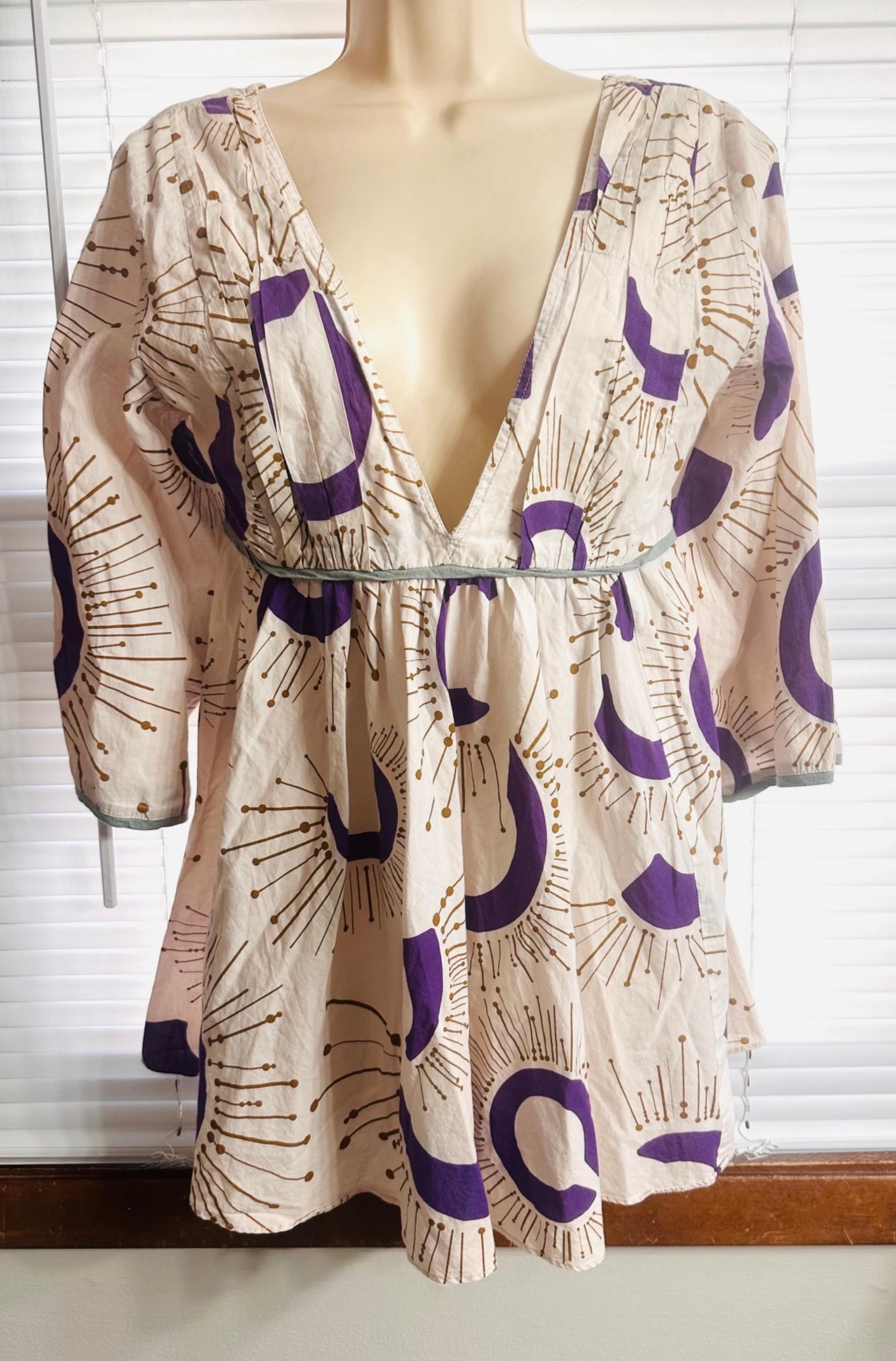 Anthropologie Twinkle by Wenlan Women V-Neck Bohemian 100% Tunic Mini Dress Sz 4