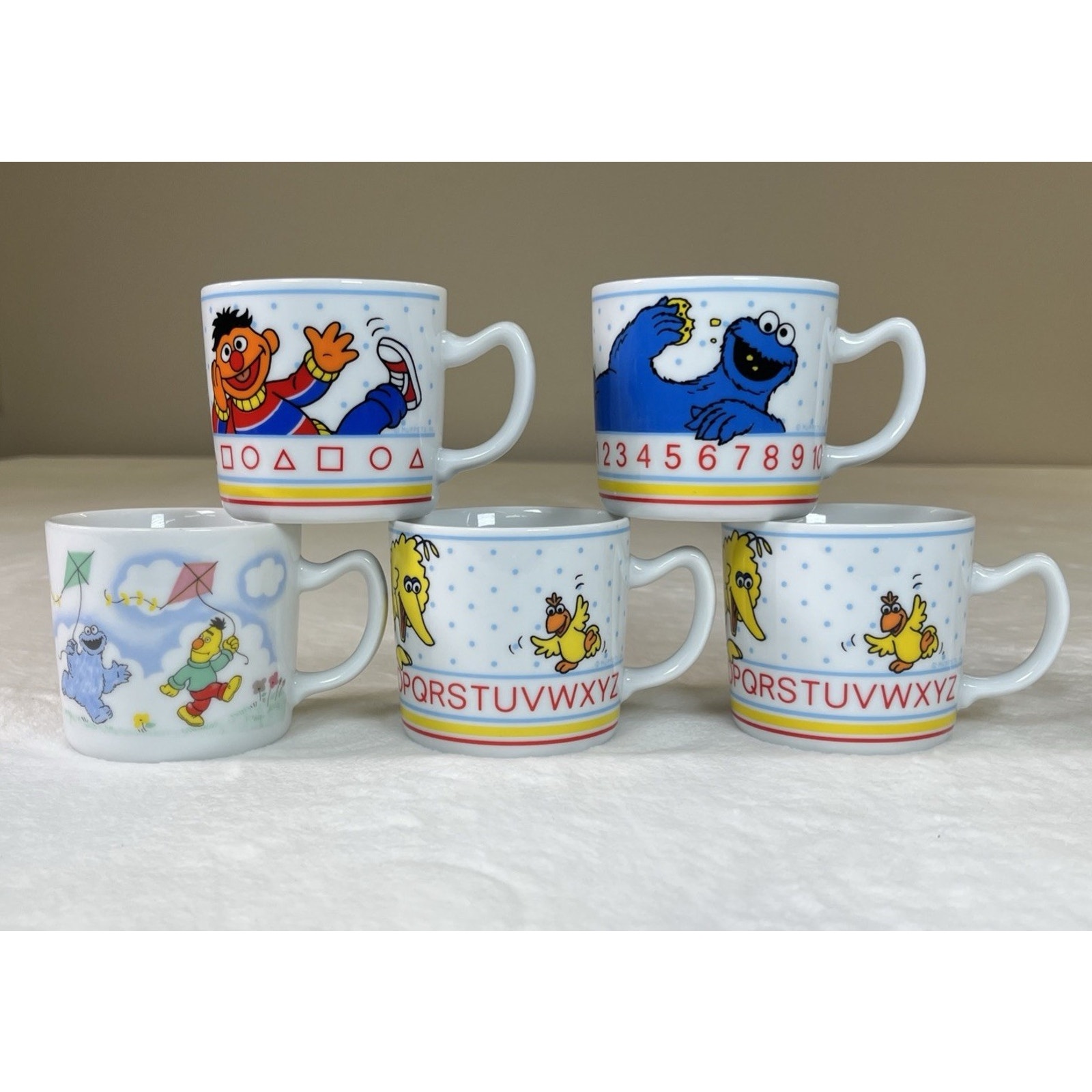 5pc Cookie Monster & Big Bird-Sesame Street Child's Mug Lot Porcelain Japan