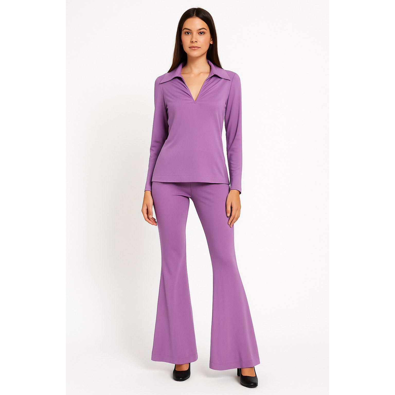 Y2K Vintage Lavender Bell Bottom Pantsuit – Manning Silver Disco Set XS/S