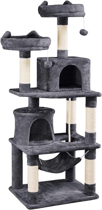 Cat Tree Cat Tower Cat Condo with Platform & Hammock 62.2inches Dark Grey