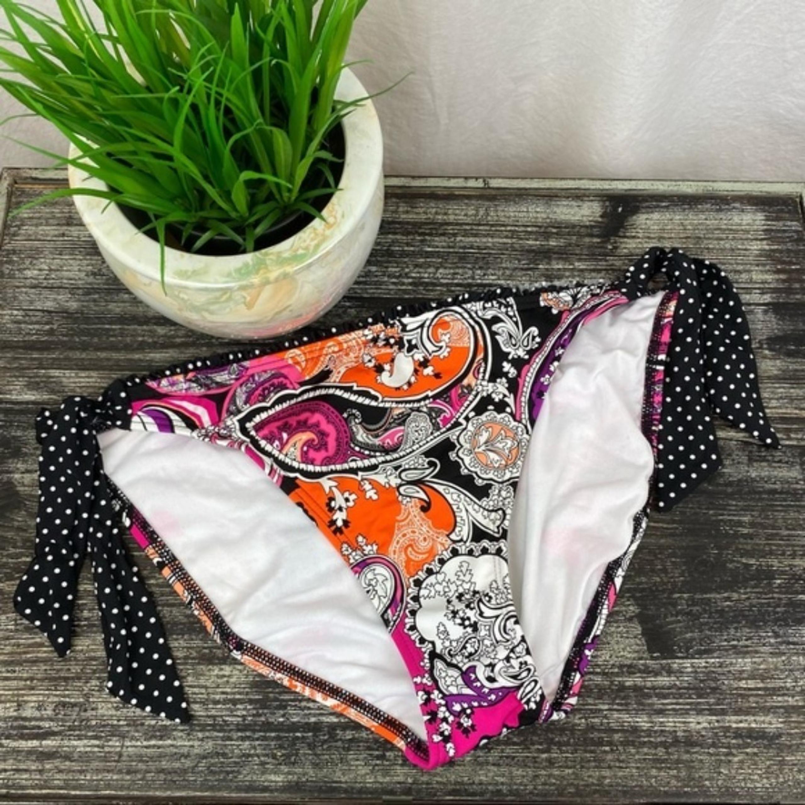 Kenneth Cole Print Side Tassel Tie Bikini Swim Bottoms XL New