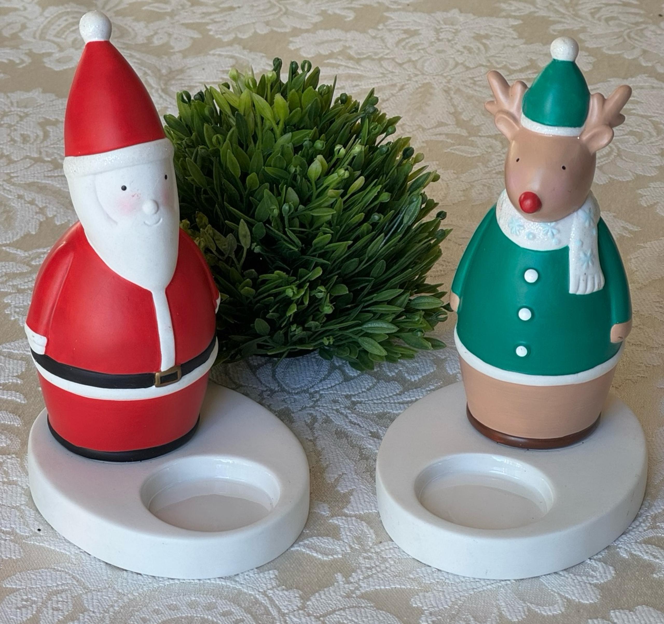 Partylite Nick & Rudy Tealight Holders  Christmas   (Santa & Rudolph) Holiday