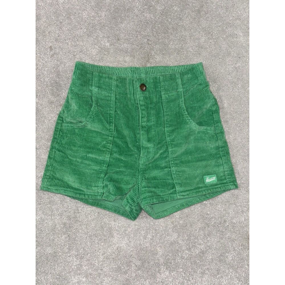 Hammies Women Vintage Style Corduroy Shorts 26 Green High Rise Stretch EUC