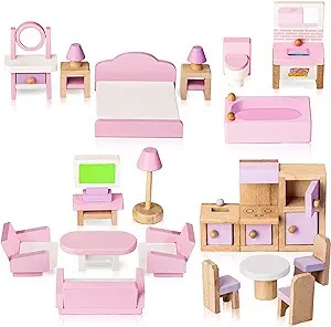 22 Pcs Miniature Dollhouse Accessories Including 5 Room Kits