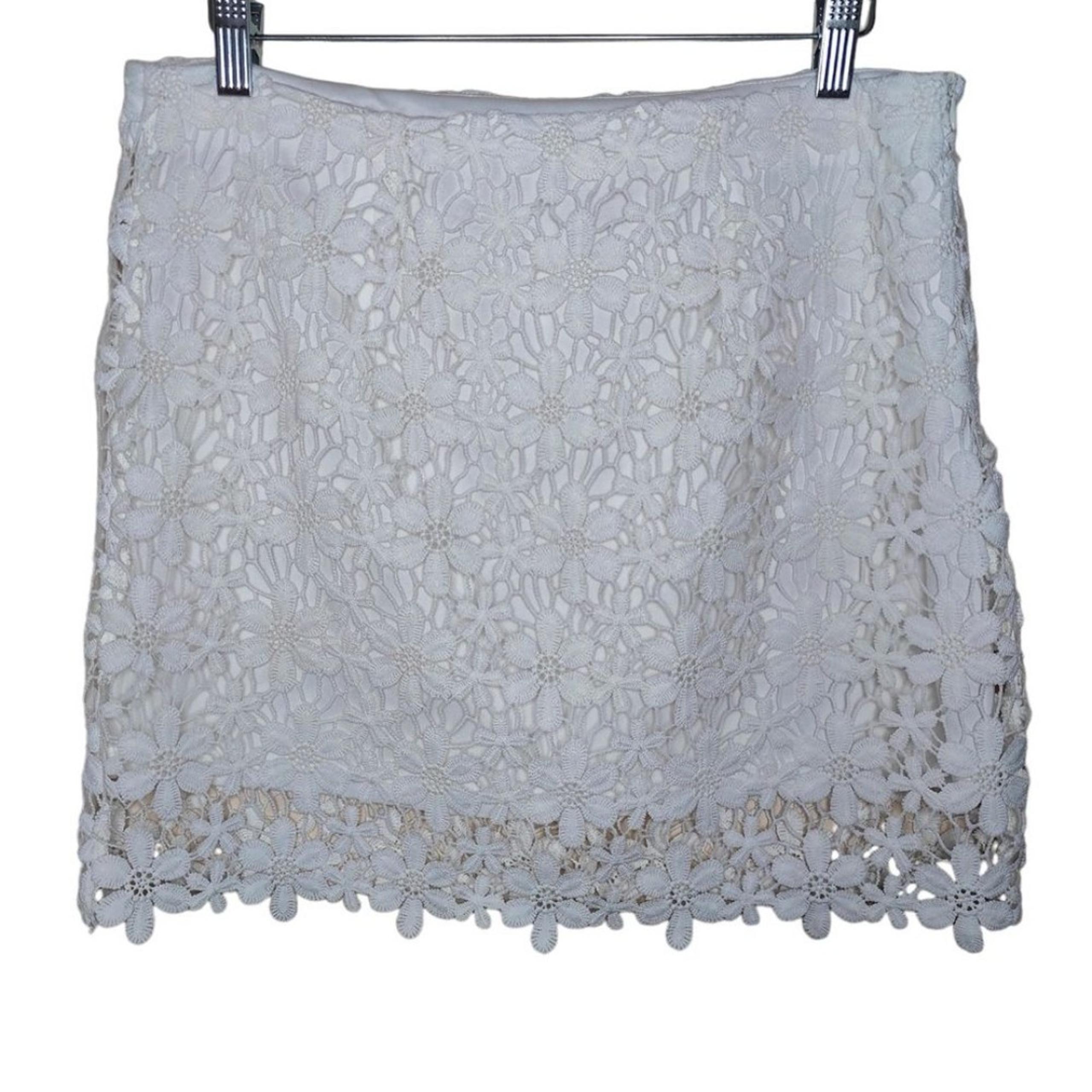 Papaya Size Large Boho Coastal White Embroidery Laced Lined Mini Skirt