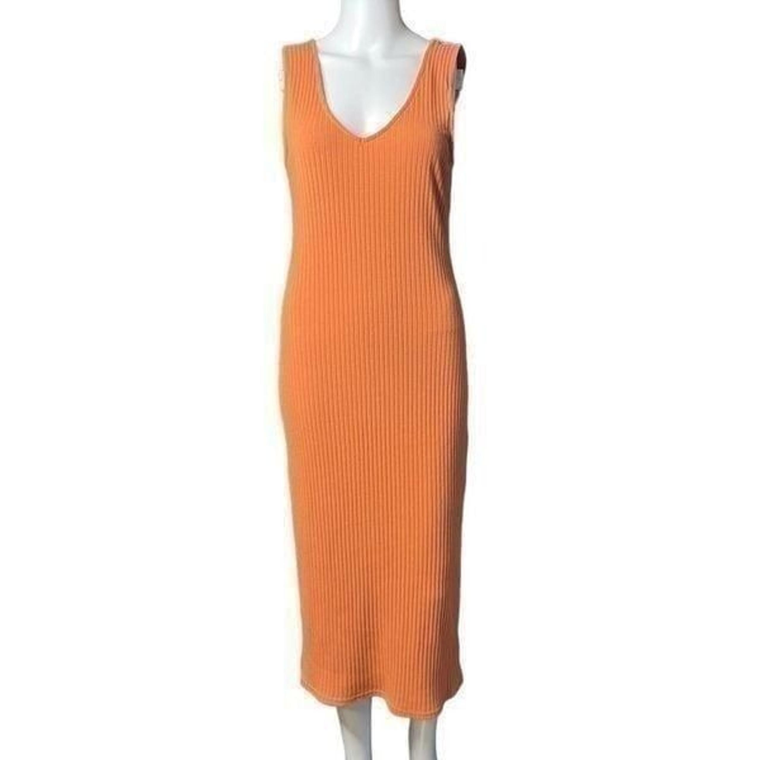 American Eagle Ribbed Bodycon V Neck Midi Dress Orange Size Medium