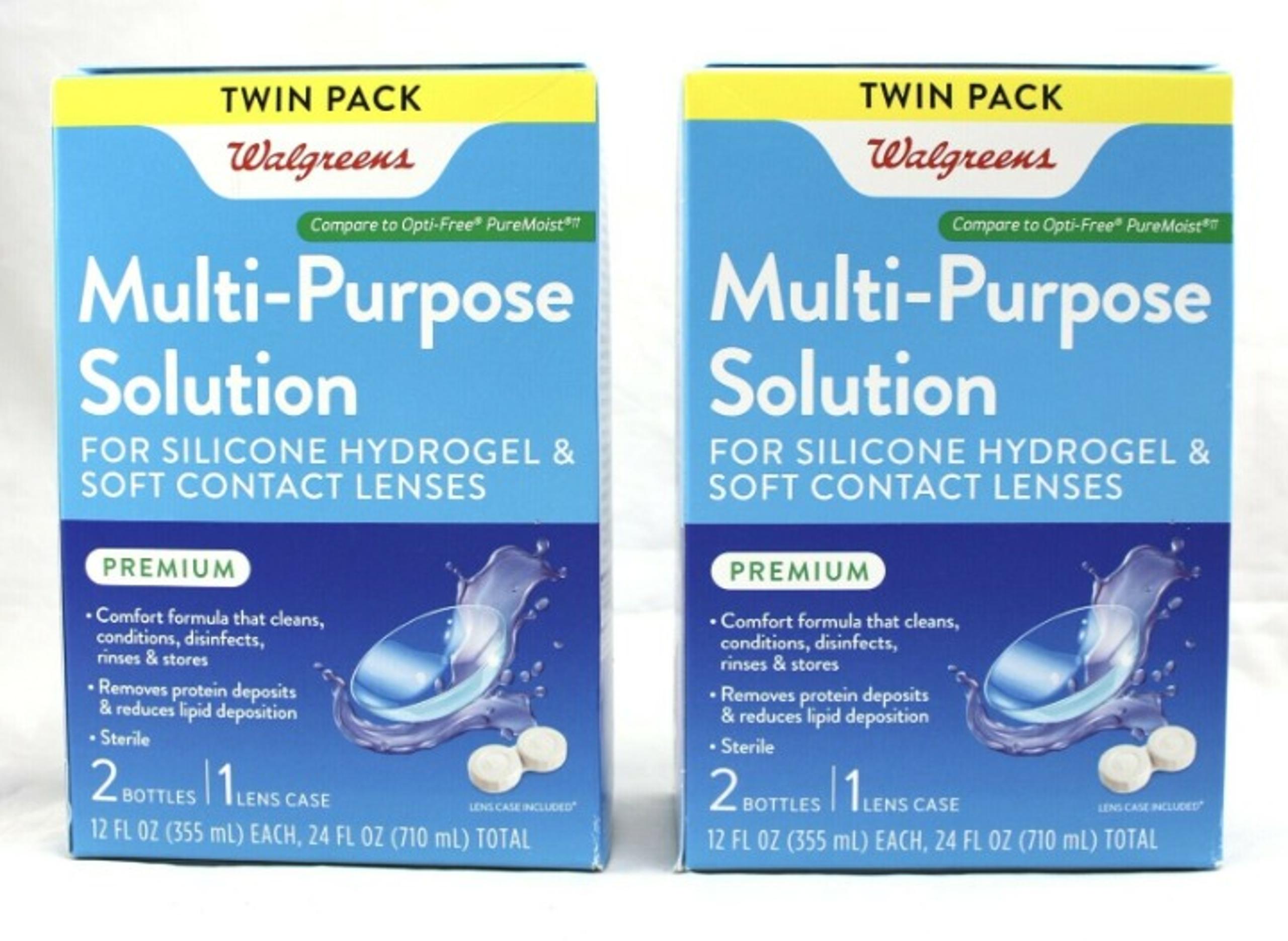 (2) WALGREENS MULTI PURPOSE SOLUTION FOR CONTACTS 12 OZ TWIN PACK - EXP 4/20