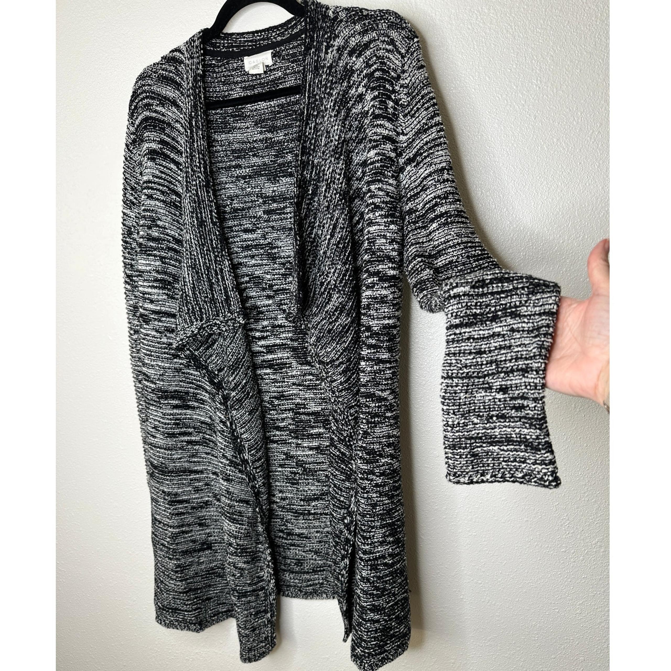 Caslon Black & White Burled Long Sleeve Long Line Cardigan Sweater S