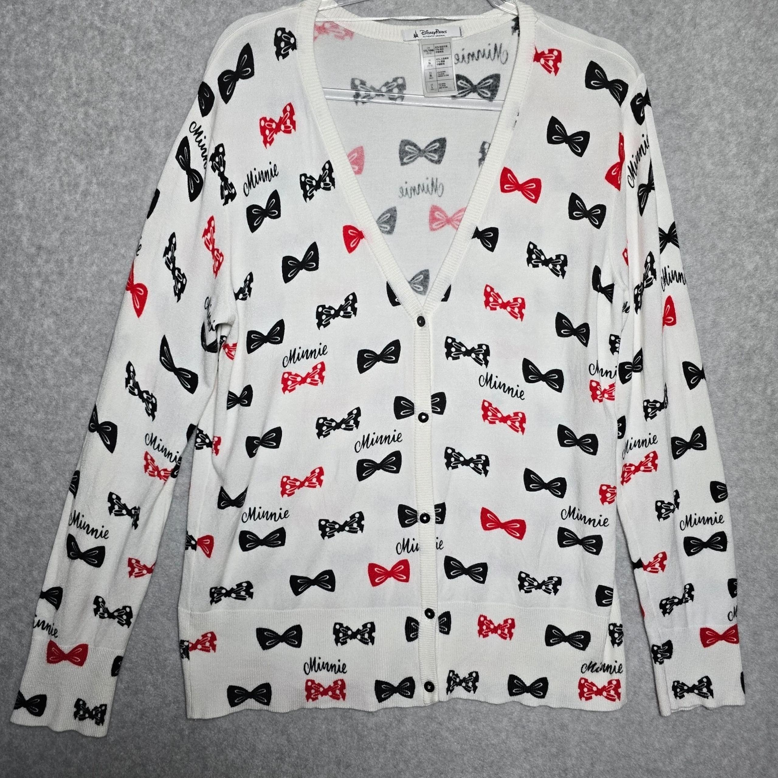 Disney Parks Womens Large Minnie Mouse Bows Button Cardigan Sweater