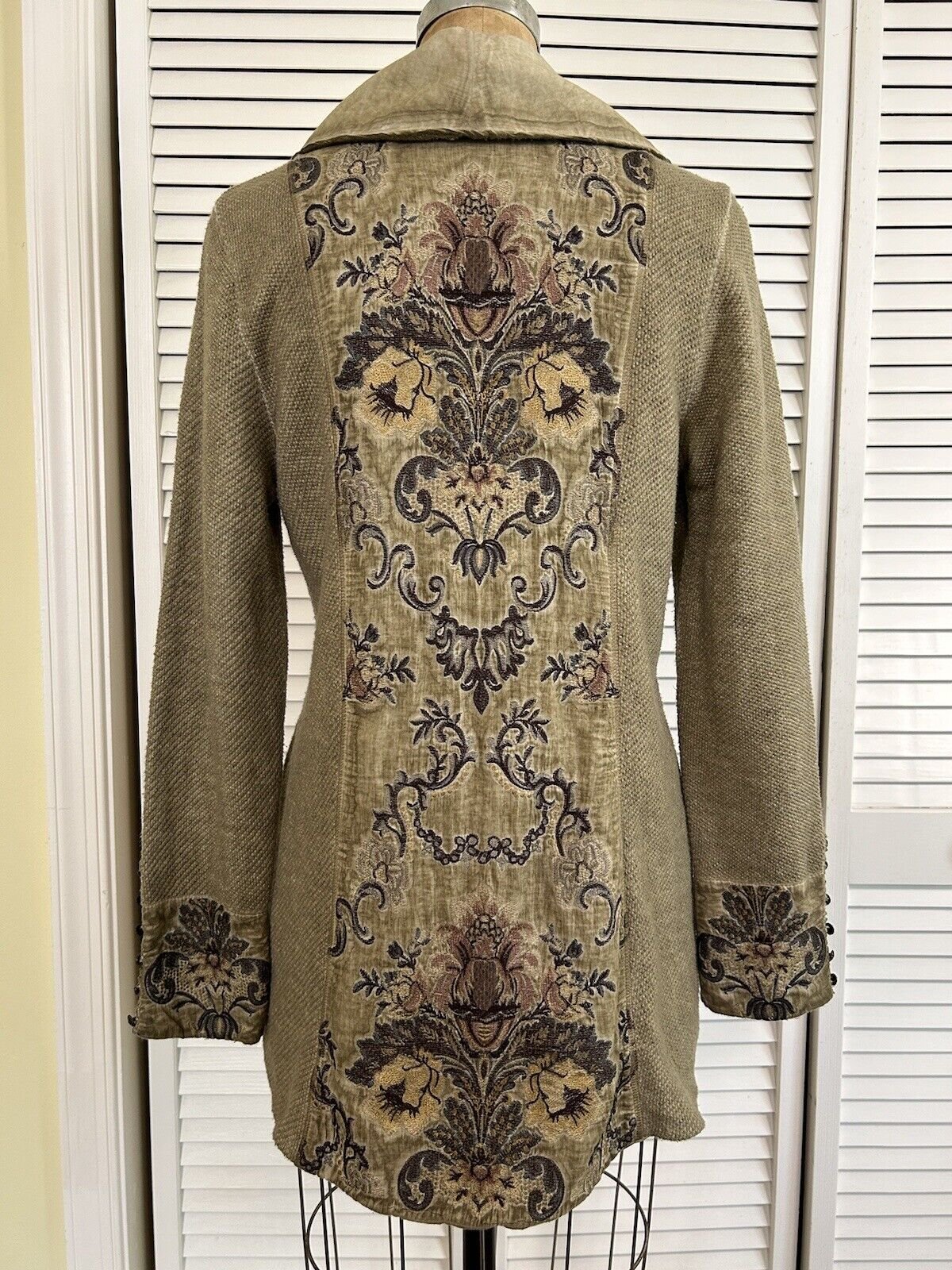 Soft Surroundings XS Knit Cardigan Sweater Jacket Boho Tapestry Beige New NWT
