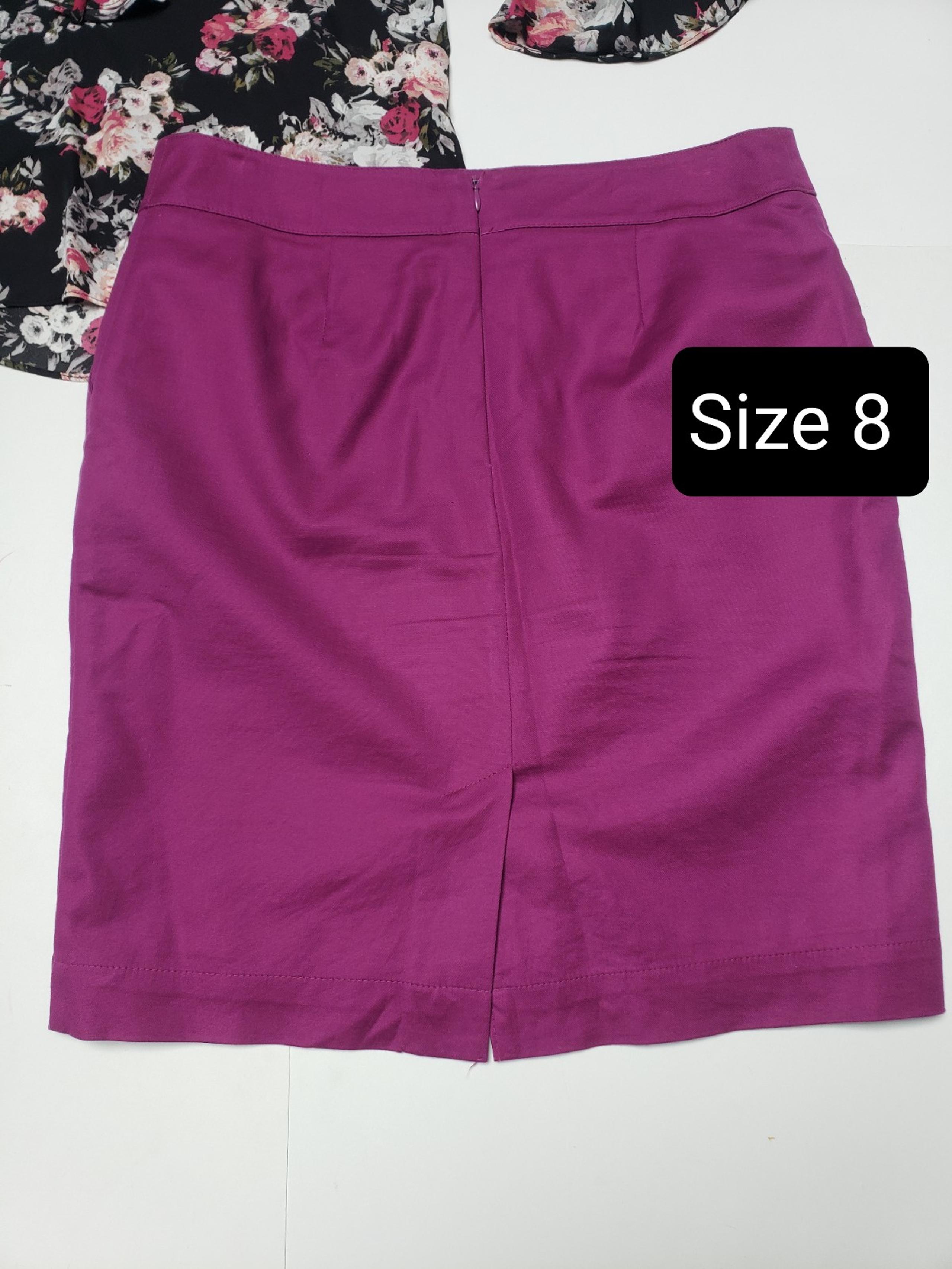 Fashion Skirt Sz 8 Stretch Midi Business Casual Lined Fuchsia Color NEW - Merona