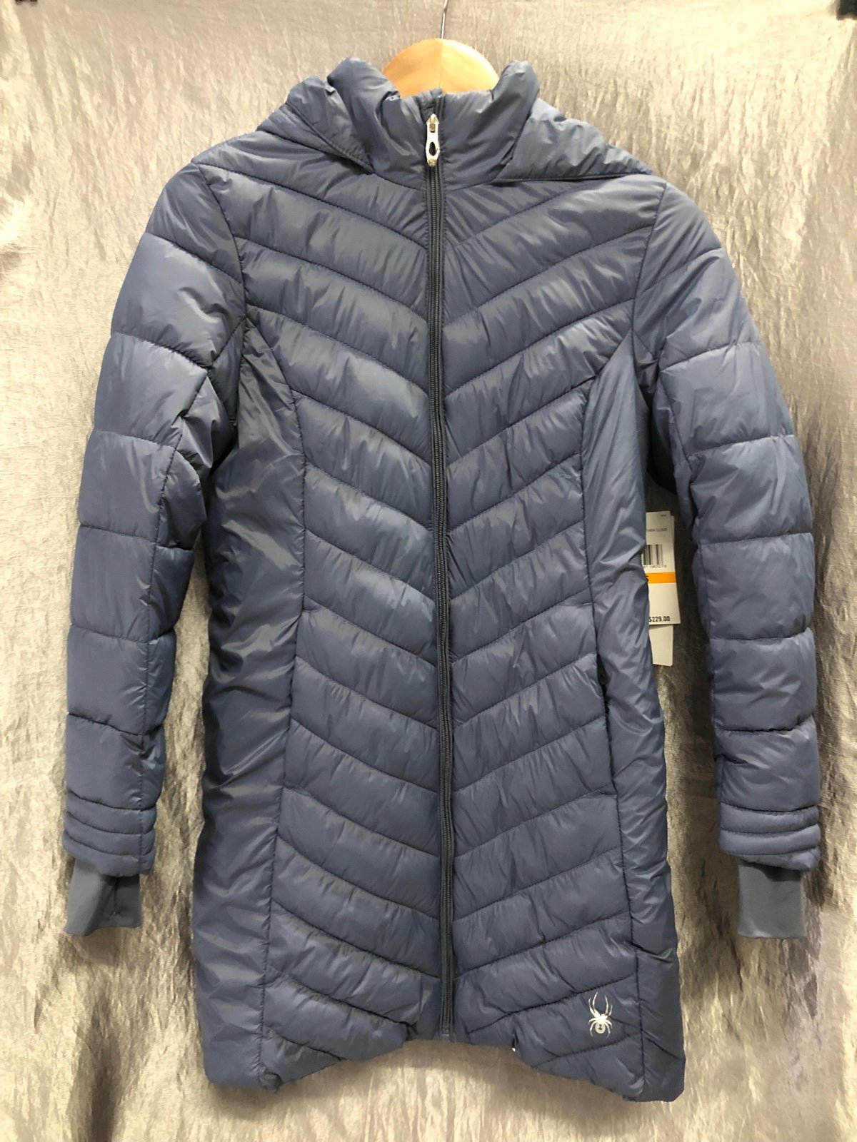 Blue Hooded Long Puffer Jacket - S