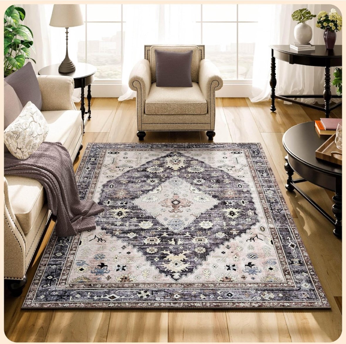Washable Rugs 3x5 - Grey Beige Bedroom Rug