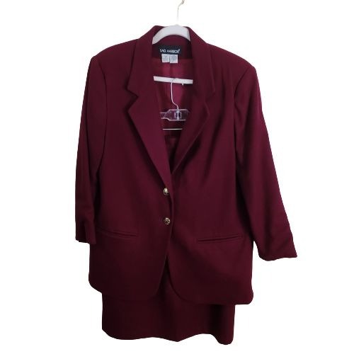 Sag Harbor Red Wine Wool Vintage Skirt Suit Size 14
